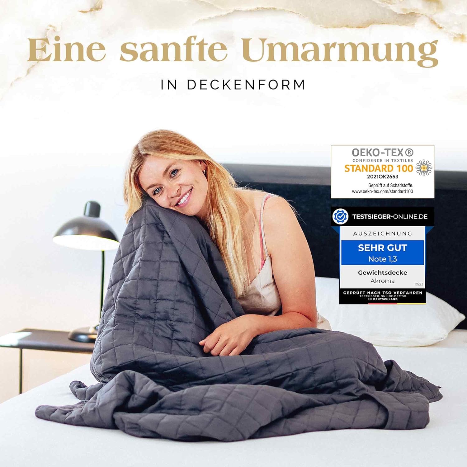 Akroma Premium Gewichtsdecke 155 x 220 cm 9 kg – Anti-Stress-Therapiedecke – schwere Bettdecke für besseren Schlaf – Entspannungsdecke gegen Schlafstörungen – 100 % Baumwolle (ÖkoTex) – Gewichtsdecke – Bild 7