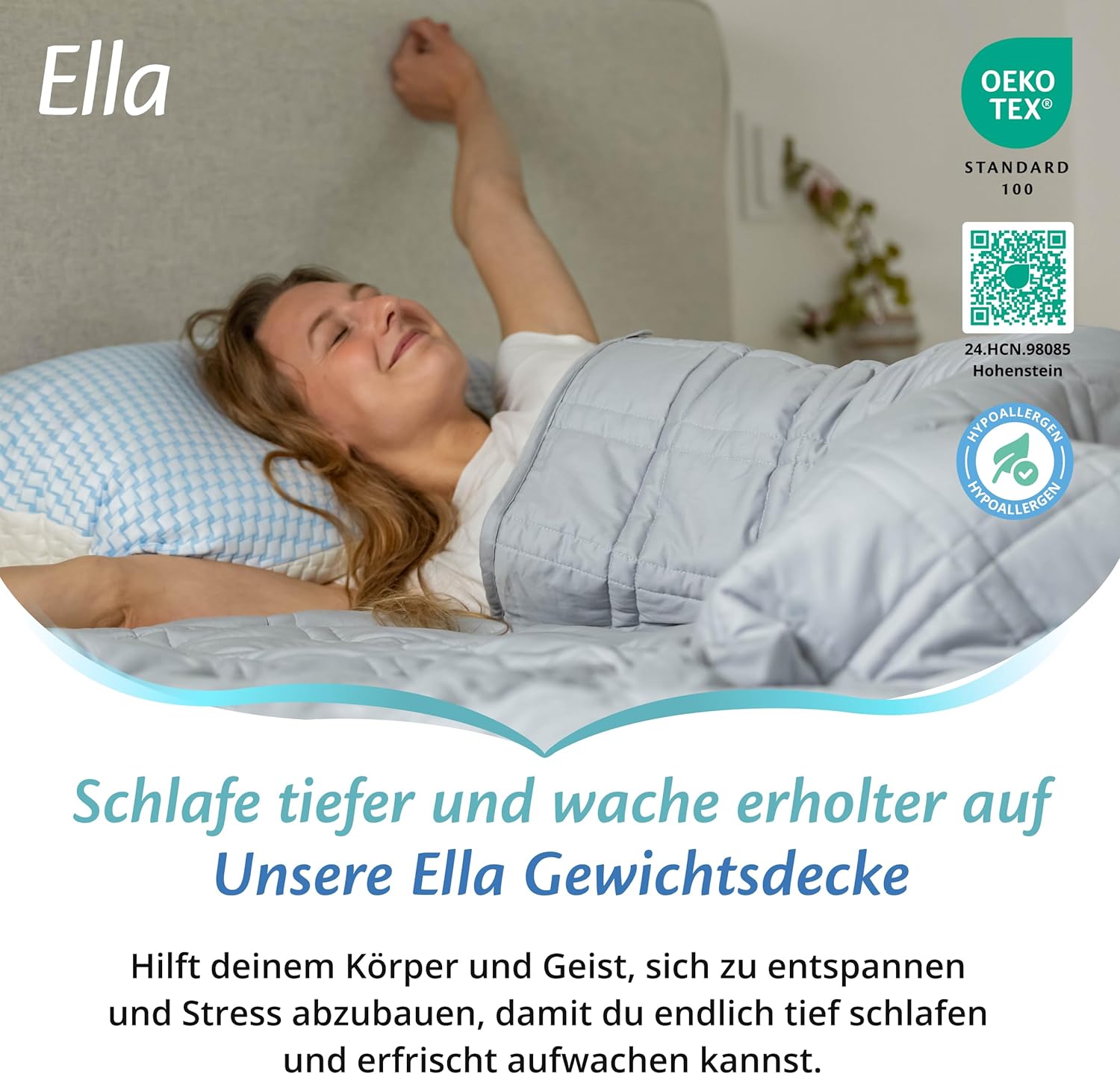 Ella Gewichtsdecke 150 x 200 cm, 7 kg, Anti-Stress-Therapiedecke, schwere Decke aus 100 % Baumwolle, Bettdecke für tiefen Schlaf & bessere Erholung, Gewichtsdecke für Männer, Frauen von 55–85 kg, grau – Bild 4