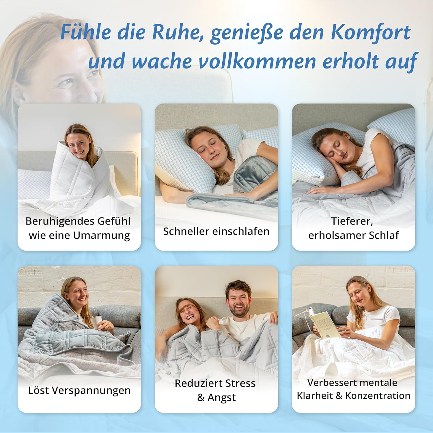 Ella Gewichtsdecke 150 x 200 cm, 7 kg, Anti-Stress-Therapiedecke, schwere Decke aus 100 % Baumwolle, Bettdecke für tiefen Schlaf & bessere Erholung, Gewichtsdecke für Männer, Frauen von 55–85 kg, grau – Bild 5