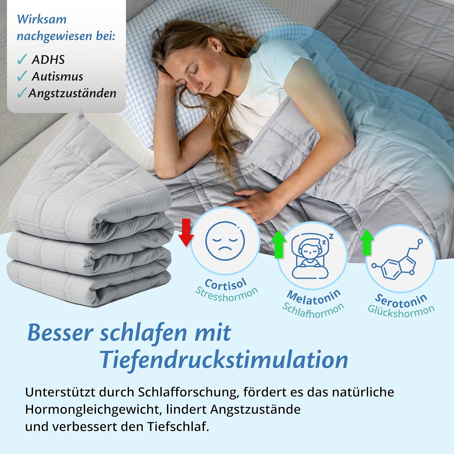 Ella Gewichtsdecke 150 x 200 cm, 7 kg, Anti-Stress-Therapiedecke, schwere Decke aus 100 % Baumwolle, Bettdecke für tiefen Schlaf & bessere Erholung, Gewichtsdecke für Männer, Frauen von 55–85 kg, grau – Bild 6