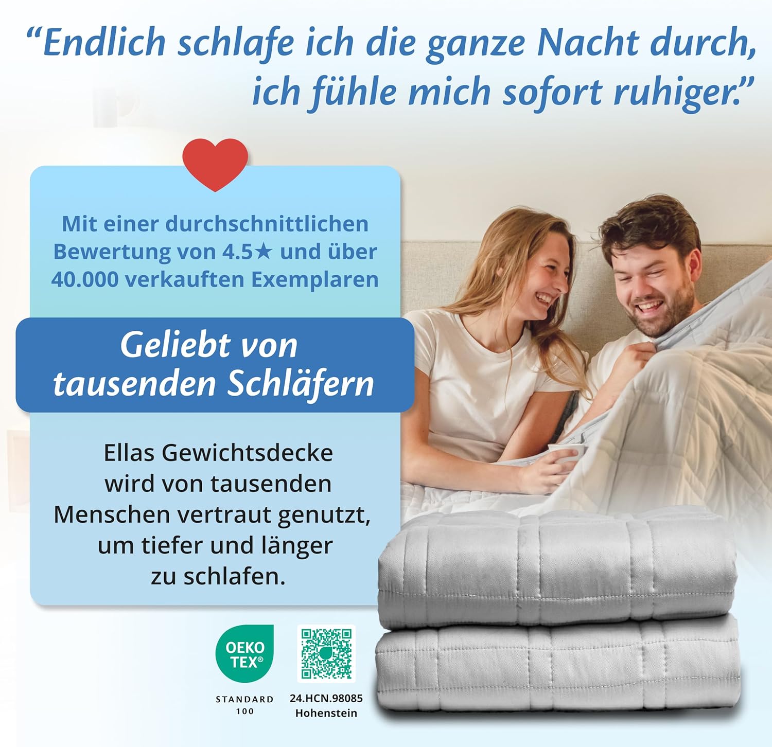 Ella Gewichtsdecke 150 x 200 cm, 7 kg, Anti-Stress-Therapiedecke, schwere Decke aus 100 % Baumwolle, Bettdecke für tiefen Schlaf & bessere Erholung, Gewichtsdecke für Männer, Frauen von 55–85 kg, grau – Bild 9