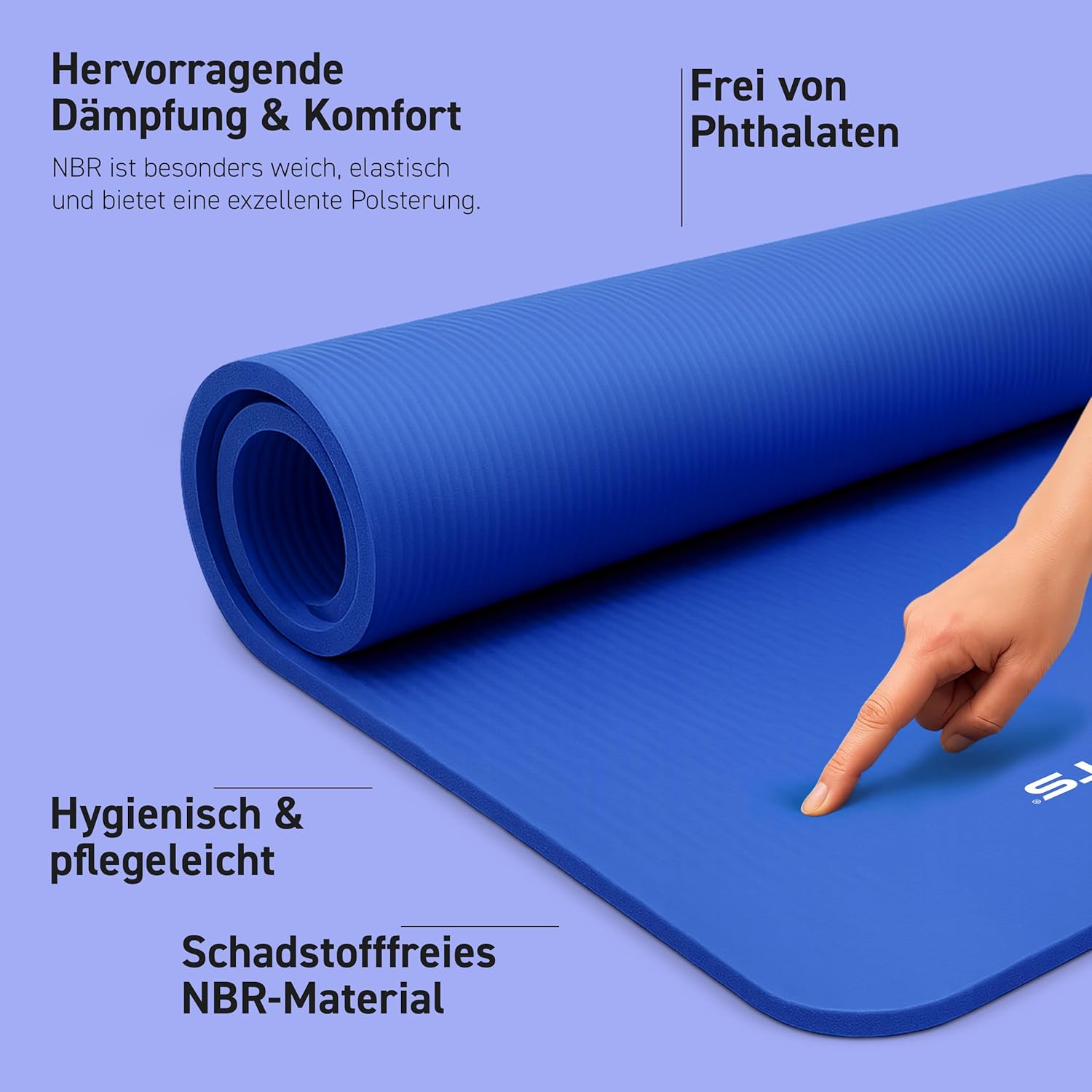 MSports Premium Gymnastikmatte inklusive Tragegurt + Übungsposter + Workout-App – hautfreundliche Fitnessmatte, 190 x 60, 80 oder 100 x 1,5 cm, verschiedene Farben, phthalatfreie Yogamatte, blau, 190 x 60 x 1,5 cm – Bild 2