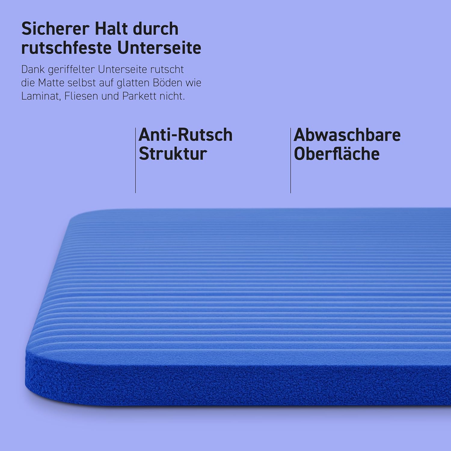 MSports Premium Gymnastikmatte inklusive Tragegurt + Übungsposter + Workout-App – hautfreundliche Fitnessmatte, 190 x 60, 80 oder 100 x 1,5 cm, verschiedene Farben, phthalatfreie Yogamatte, blau, 190 x 60 x 1,5 cm – Bild 4