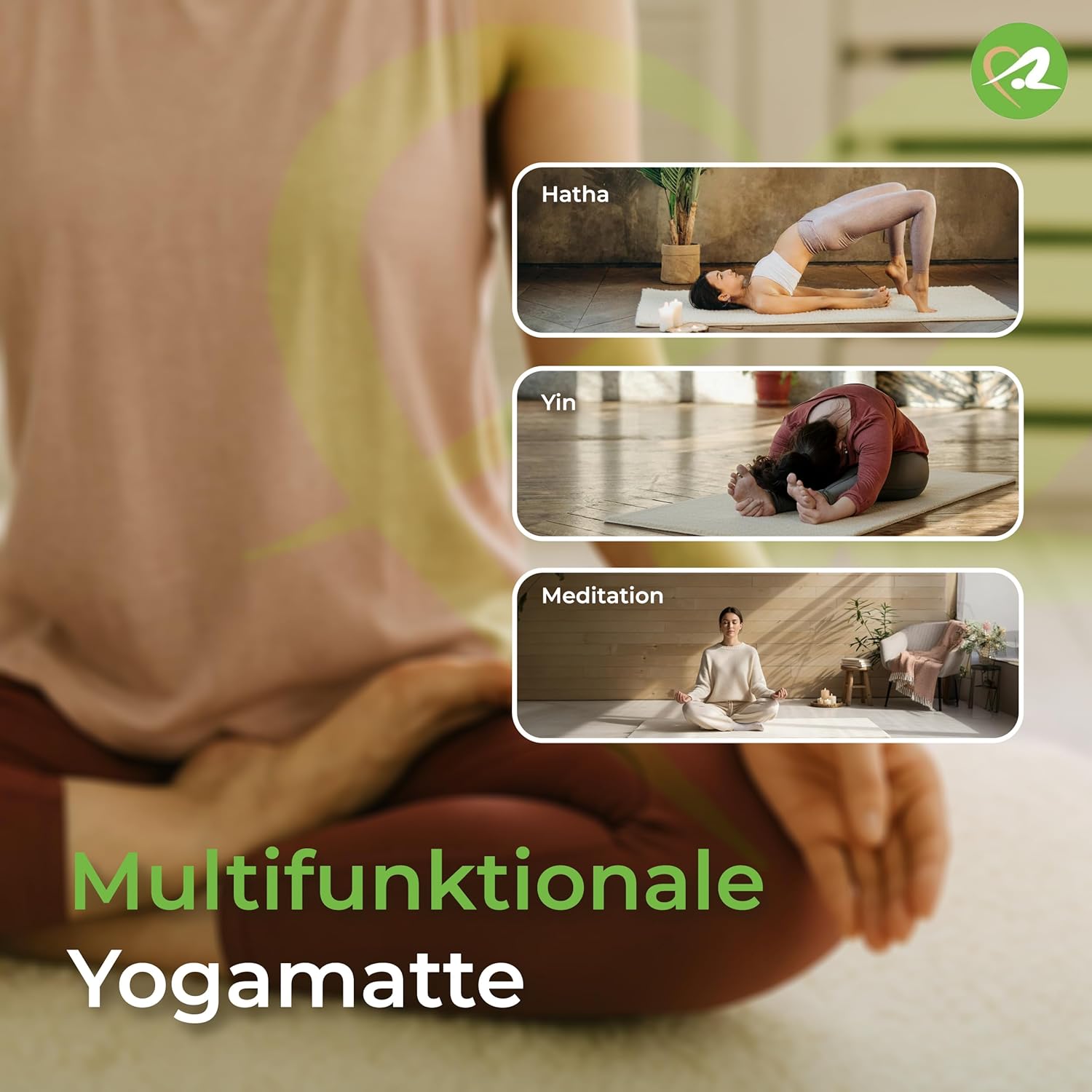 Yogamatte Professional 75 x 200 cm, natürlich gesäumtes Bindeband – Bild 4