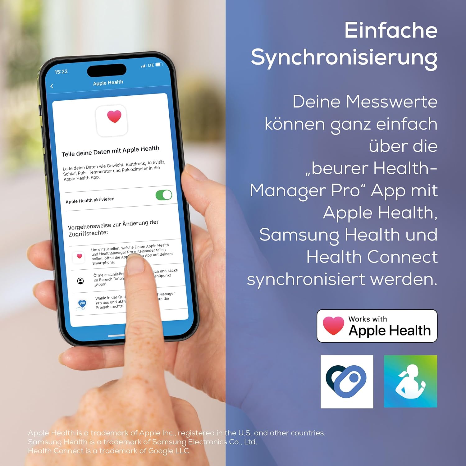 Beurer BM 25 Oberarm-Blutdruckmessgerät, einfache Ein-Knopf-Bedienung, genaue Messung, Arrhythmie-Erkennung, mit USB-C-Anschluss, Manschette, Datenübertragung an Apple Health und Co., Blau – Bild 6