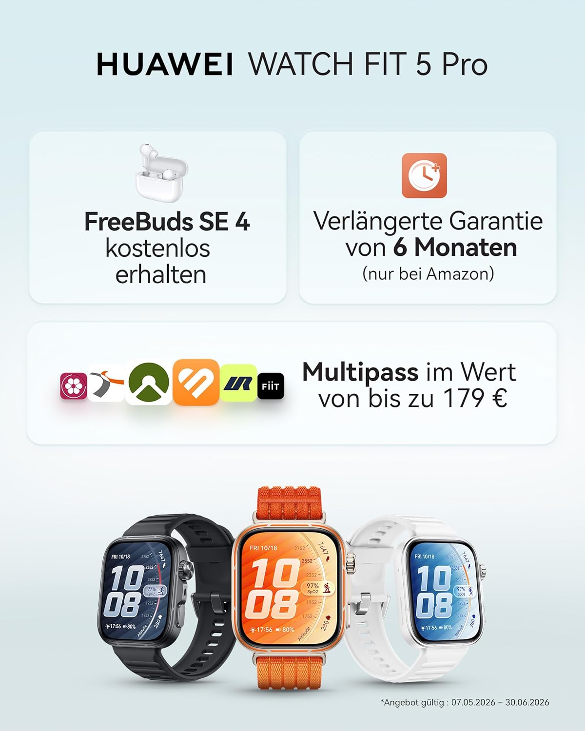 HUAWEI Watch FIT 5 Pro Smartwatch + FreeBuds SE 4 Weiß, GPS, Fitness-Tracker mit EKG & Schlaf-Tracker, 1,92 Zoll Display, NFC-Zahlung, Sportuhr mit Sportanalyse, bis zu 10 Tage Akku, 5 ATM – Bild 2