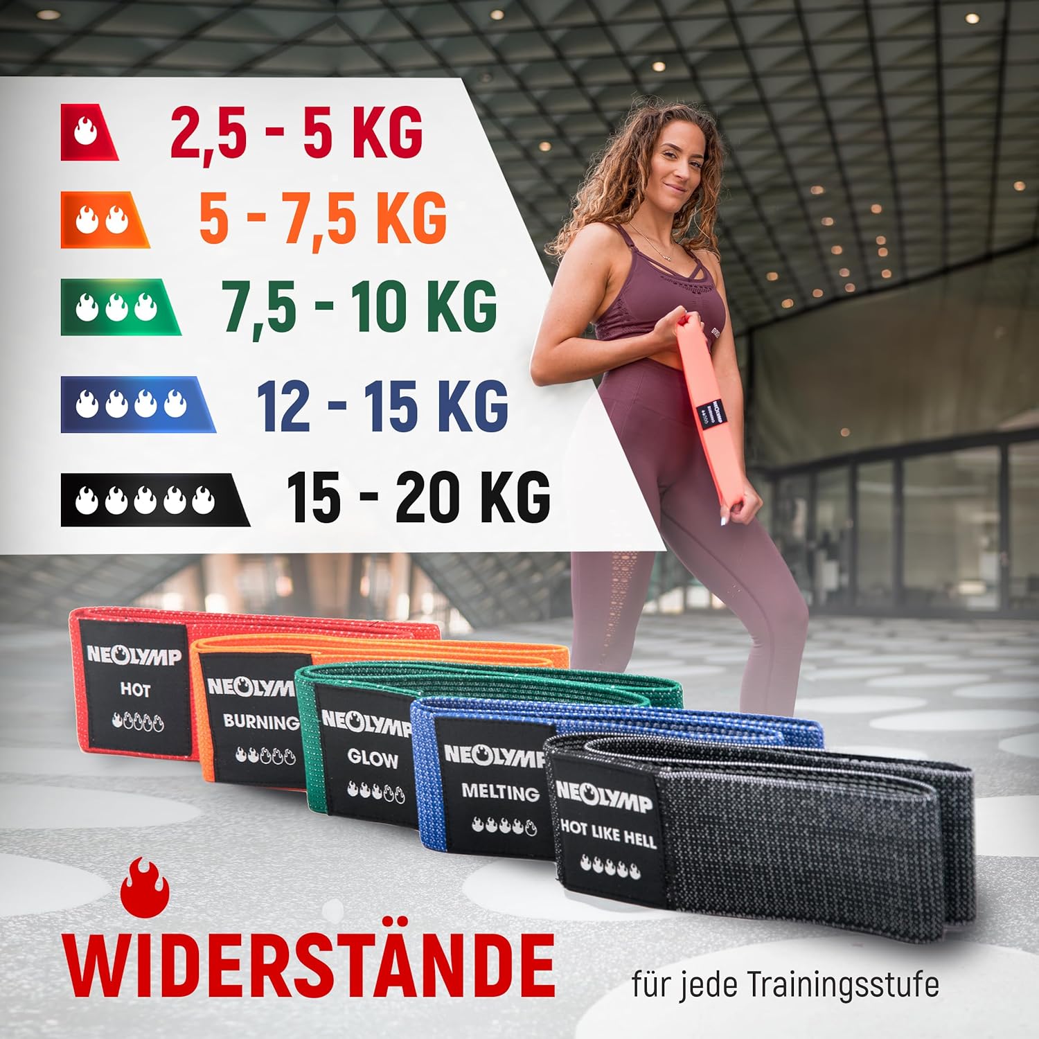 Neolymp Premium Fitnessbänder für den professionellen Sporteinsatz + Buch mit über 100 Übungen, Fitnessband, Thermoband, Widerstandsband, Terraband für Pilates / Crossfit – Bild 2