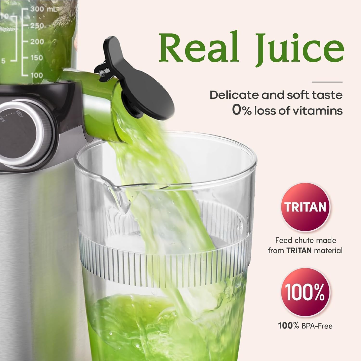 Anybear Entsafter 200 W Slow Juicer mit 110 mm Einfüllschacht für ganze Früchte/Gemüse, verbesserte Schnecke, Tritan-Material, BPA-frei, inklusive Saftrezepten (Silber) – Bild 8