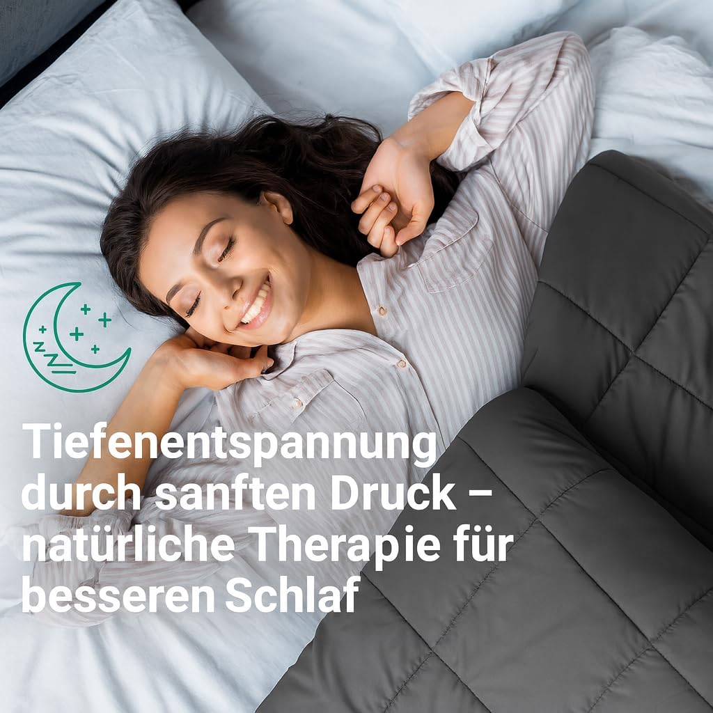 Gewichtsdecke 9 kg, Mikrofaser-Therapiedecke, 150 x 200 cm, 7-Lagen-System mit Glasperlen, Öko-Tex-zertifiziert, für besseren Schlaf und Stressabbau, Grau – Bild 6