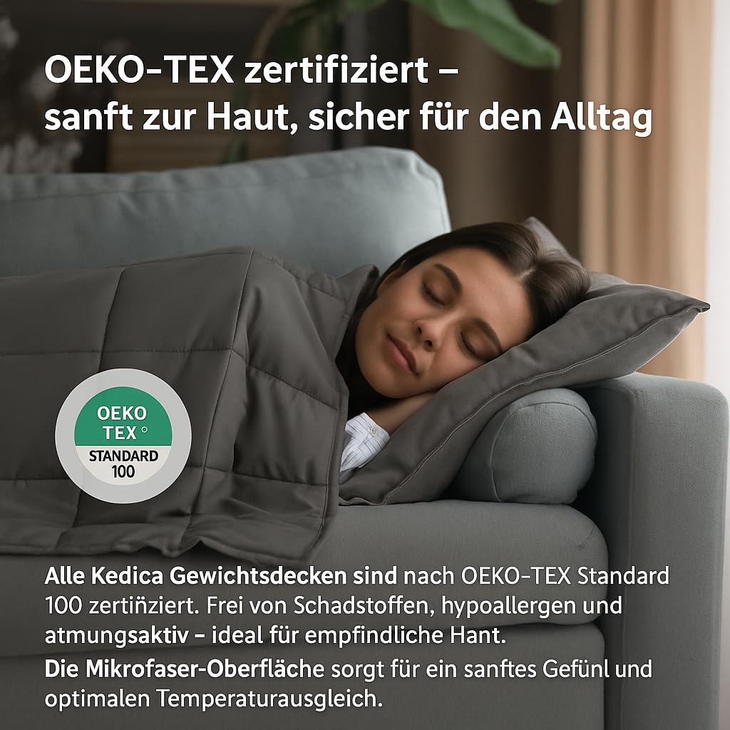 Gewichtsdecke 9 kg, Mikrofaser-Therapiedecke, 150 x 200 cm, 7-Lagen-System mit Glasperlen, Öko-Tex-zertifiziert, für besseren Schlaf und Stressabbau, Grau – Bild 5