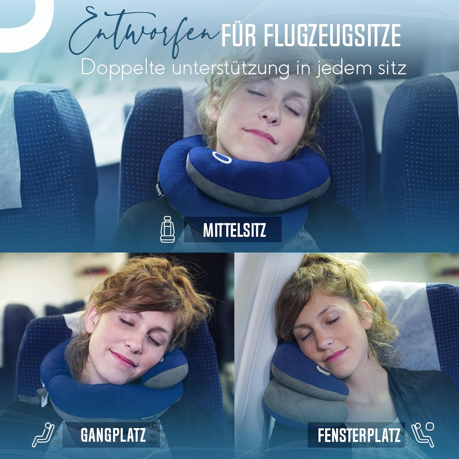 BCOZZY Nackenkissen für Reisen, bietet doppelte Unterstützung für Kopf, Nacken und Kinn in jeder Schlafposition auf Flügen, im Auto und zu Hause, bequemes Reisekissen, Größe L, schwarze Tinte – Bild 2