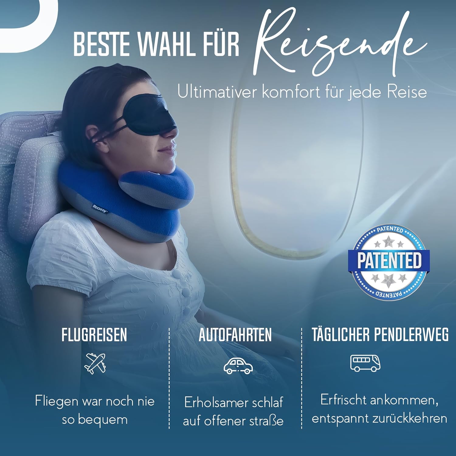 BCOZZY Nackenkissen für Reisen, bietet doppelte Unterstützung für Kopf, Nacken und Kinn in jeder Schlafposition auf Flügen, im Auto und zu Hause, bequemes Reisekissen, Größe L, schwarze Tinte – Bild 4