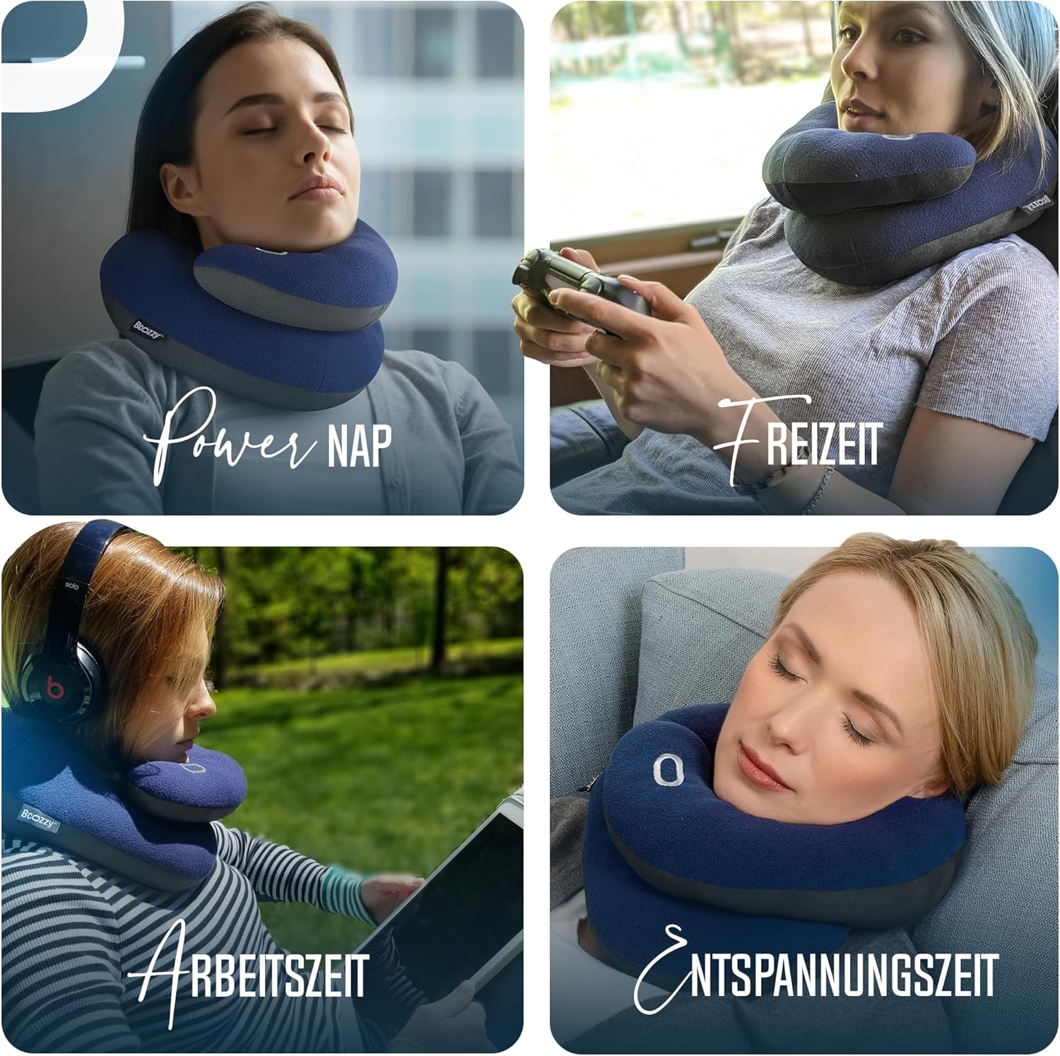 BCOZZY Nackenkissen für Reisen, bietet doppelte Unterstützung für Kopf, Nacken und Kinn in jeder Schlafposition auf Flügen, im Auto und zu Hause, bequemes Reisekissen, Größe L, schwarze Tinte – Bild 5