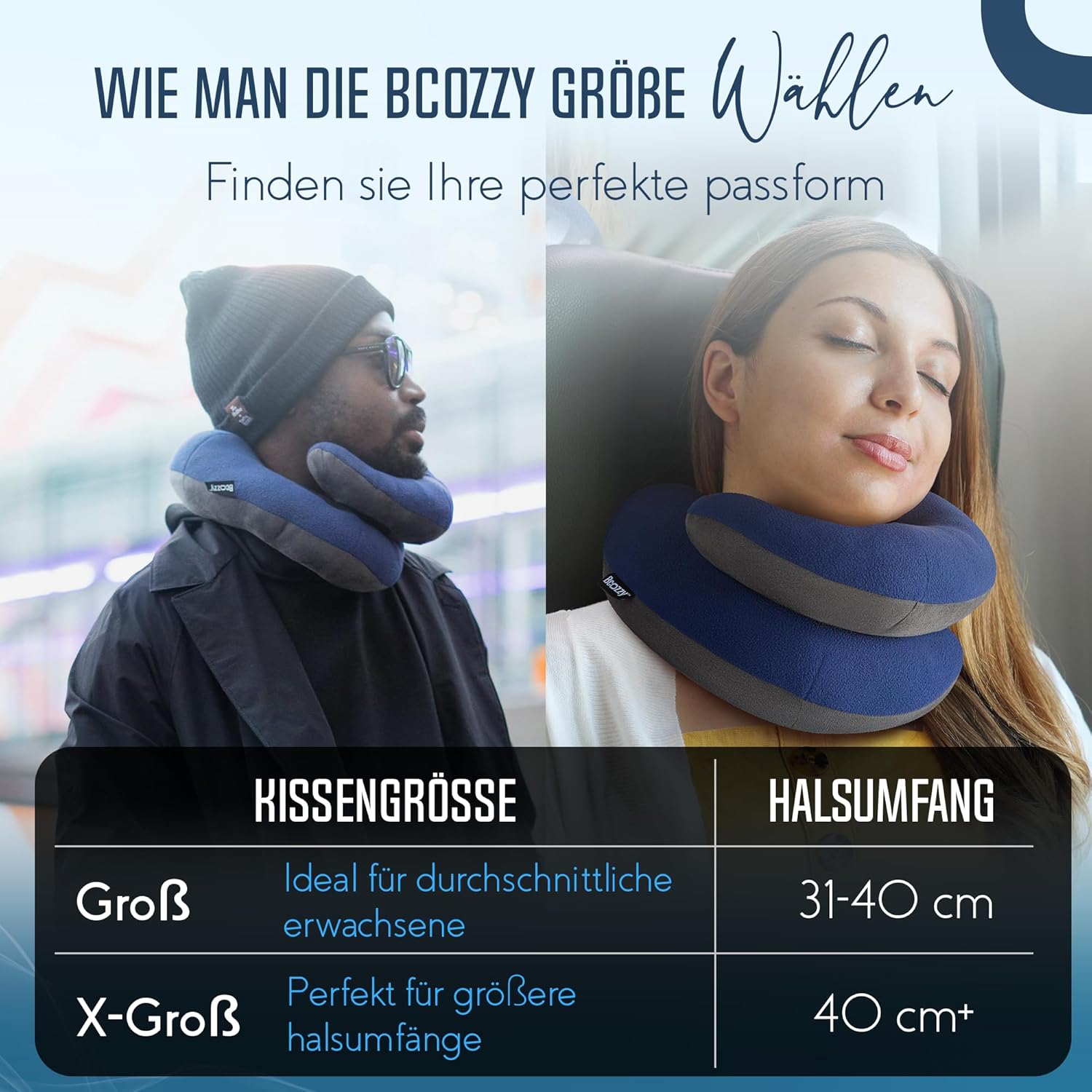 BCOZZY Nackenkissen für Reisen, bietet doppelte Unterstützung für Kopf, Nacken und Kinn in jeder Schlafposition auf Flügen, im Auto und zu Hause, bequemes Reisekissen, Größe L, schwarze Tinte – Bild 7
