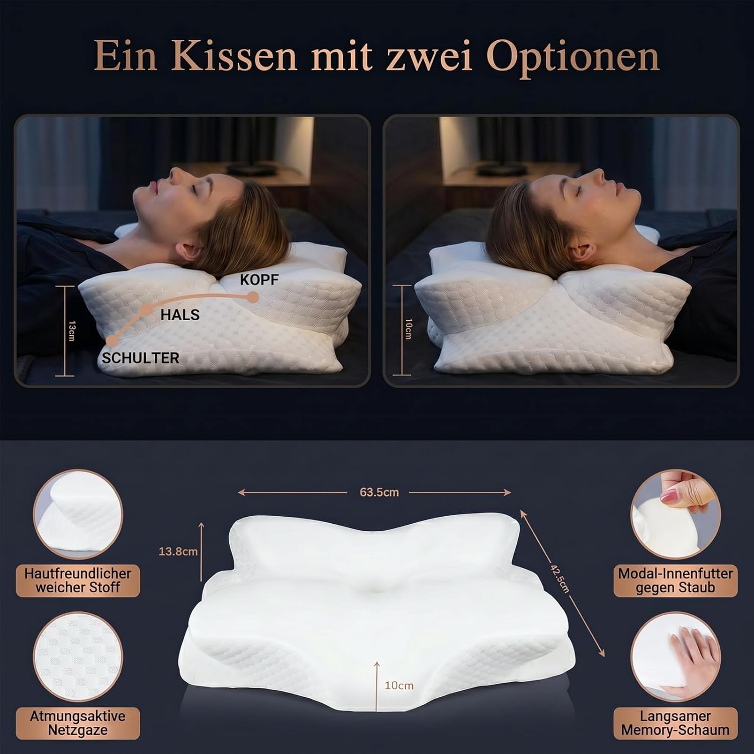 50D Orthopädisches Nackenkissen mit Memory-Schaum | EU-Geschmacksmusterpatent und Zertifizierungen | 2 Anti-Pilling-Bezüge | Verhindert und lindert Nackenschmerzen | Für alle Schlafpositionen (weiß) – Bild 2