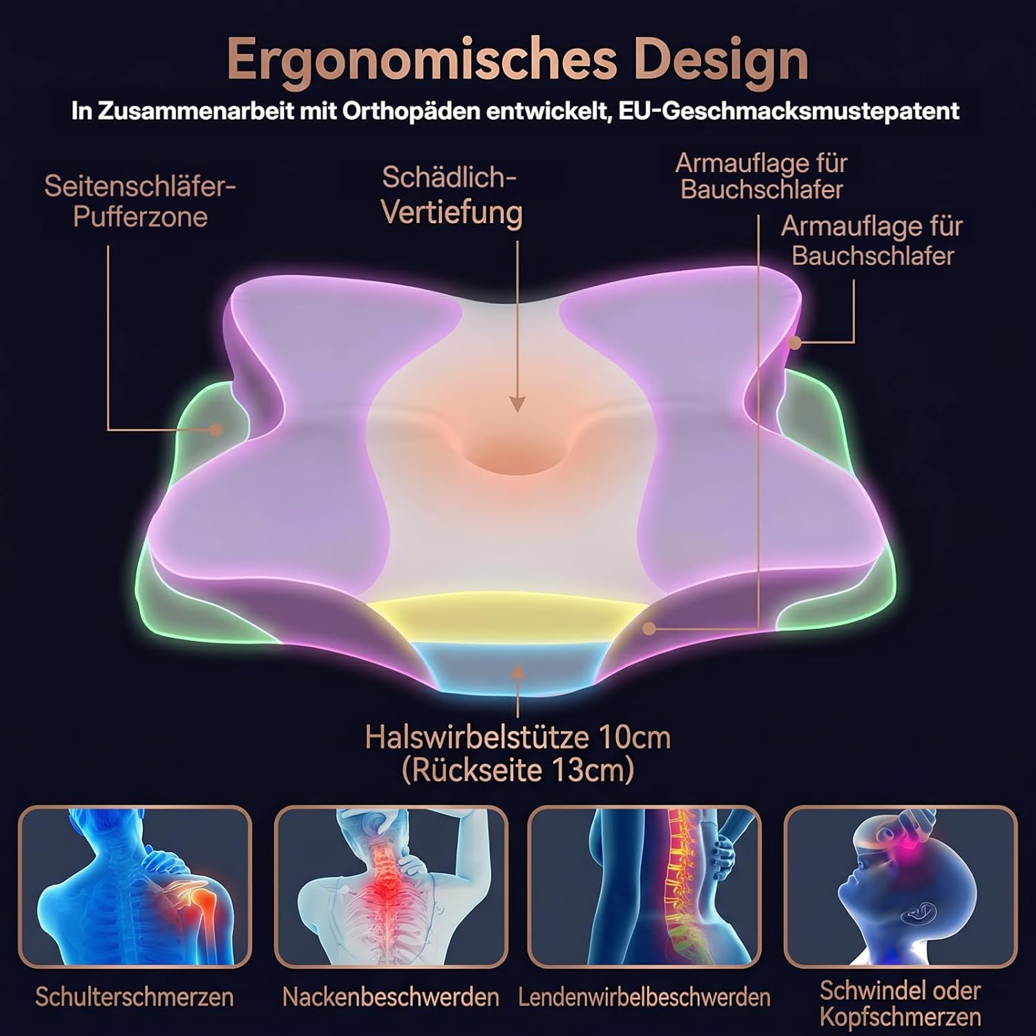 50D Orthopädisches Nackenkissen mit Memory-Schaum | EU-Geschmacksmusterpatent und Zertifizierungen | 2 Anti-Pilling-Bezüge | Verhindert und lindert Nackenschmerzen | Für alle Schlafpositionen (weiß) – Bild 3