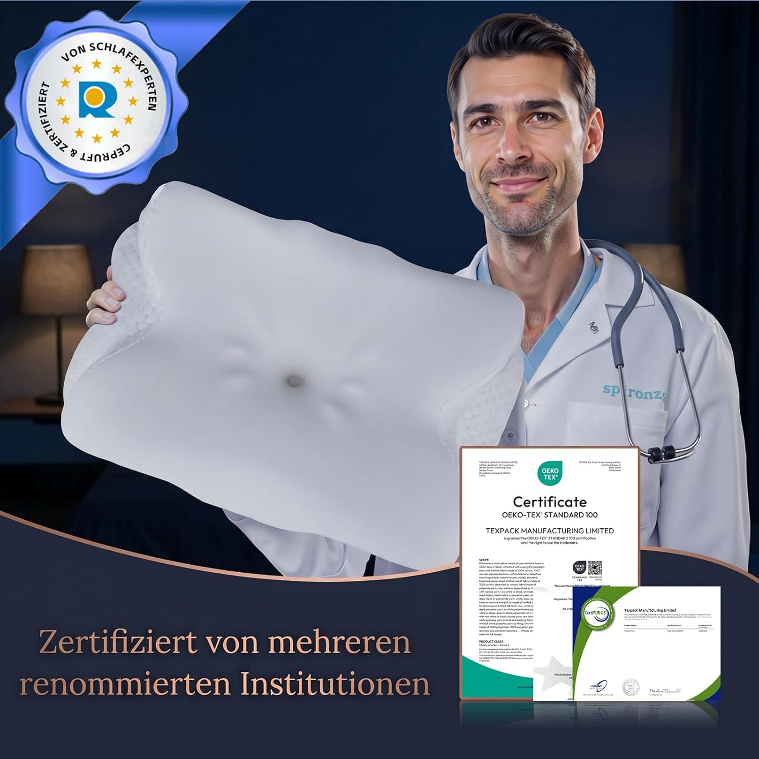 50D Orthopädisches Nackenkissen mit Memory-Schaum | EU-Geschmacksmusterpatent und Zertifizierungen | 2 Anti-Pilling-Bezüge | Verhindert und lindert Nackenschmerzen | Für alle Schlafpositionen (weiß) – Bild 6