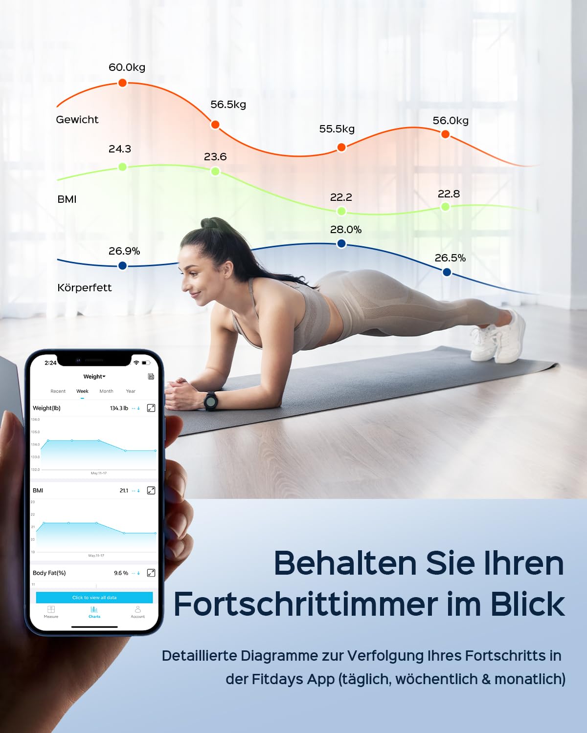 Körperfettwaage mit Handsensoren, digitale Personenwaage mit Körperfettanalyse, intelligente Waage mit 8 Elektroden für Körperfett und Muskelmasse, BMI, und 28 Körpermaßen, 180 kg – Bild 5