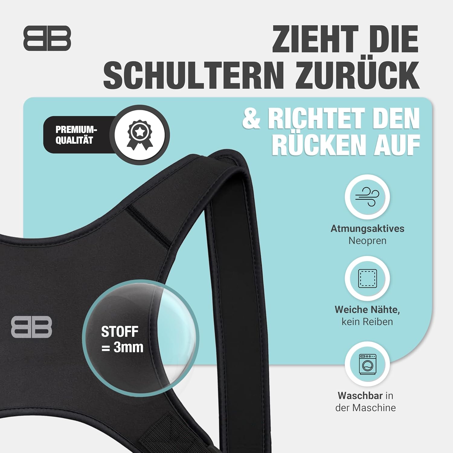 Back Bodyguard Haltungskorrektur – Innovativer Rückenaufrichter für aufrechte Haltung, Rückenstütze, Rückenstabilisator, Schwarz, M – Bild 3