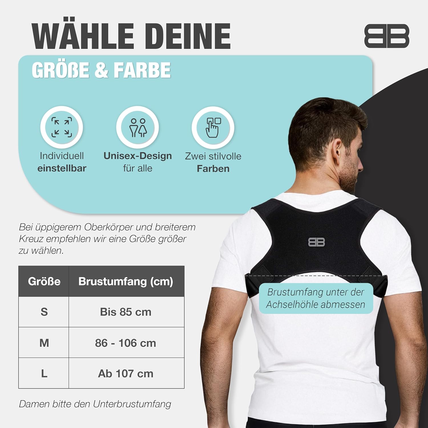 Back Bodyguard Haltungskorrektur – Innovativer Rückenaufrichter für aufrechte Haltung, Rückenstütze, Rückenstabilisator, Schwarz, M – Bild 4