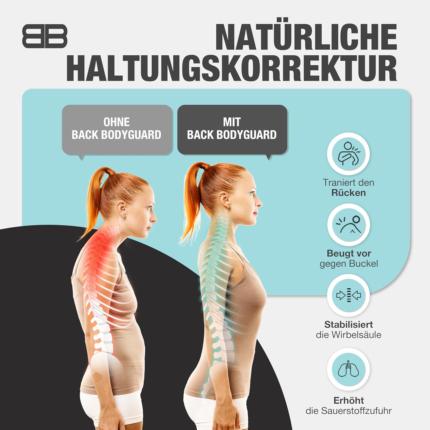 Back Bodyguard Haltungskorrektur – Innovativer Rückenaufrichter für aufrechte Haltung, Rückenstütze, Rückenstabilisator, Schwarz, M – Bild 5