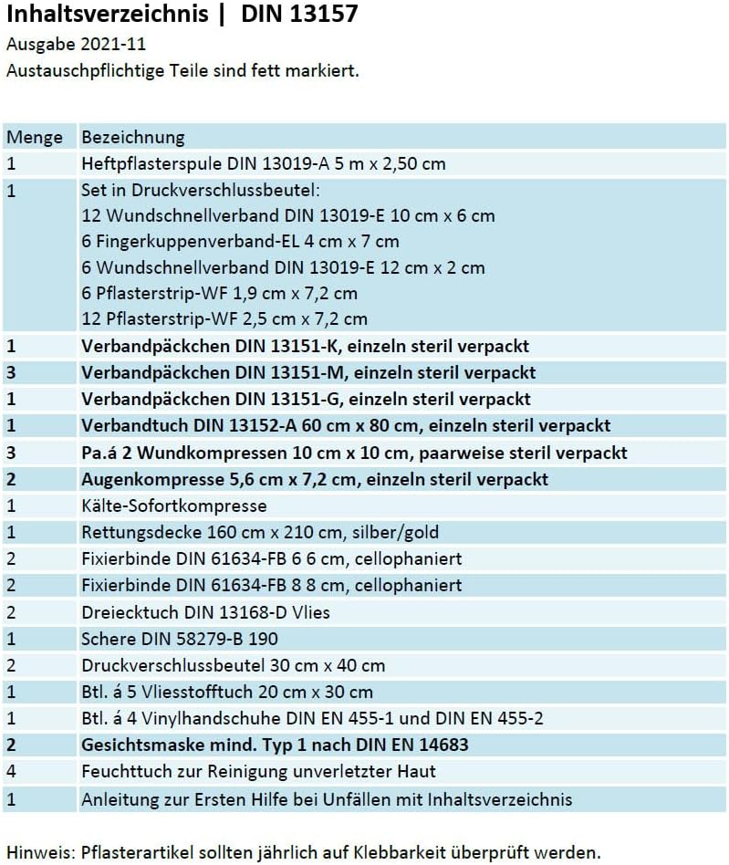 Komplettes Erste-Hilfe-Set nach aktueller DIN/EN 13 157 für Betriebe mit Verbandsbuch – Bild 3