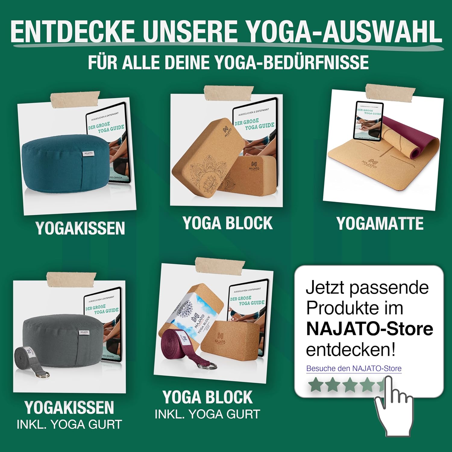 NAJATO Sports Meditationskissen – Yogakissen mit E-Book (PDF-Datei) – Rundes Yogakissen mit Buchweizenschalenfüllung – 30 cm Durchmesser, 14 cm hoch – waschbarer Baumwollbezug (Anthrazit) – Bild 6