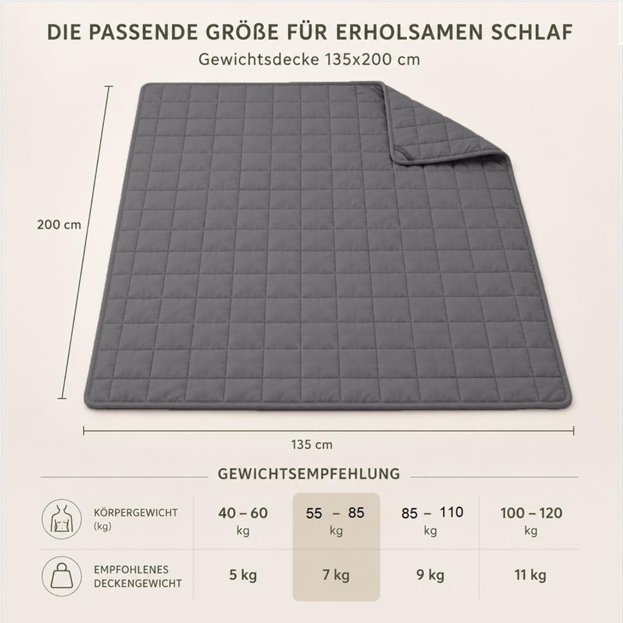 Gewichtsdecke Erwachsene 9kg 150 x 200 cm,Weighted Blanket Anti Stress Therapiedecke, aus 100% Baumwolle Schwere Decke, Besser schlafen mit unserer schweren Bettdecke Oeko-Tex Zertifiziert , Grau – Bild 9