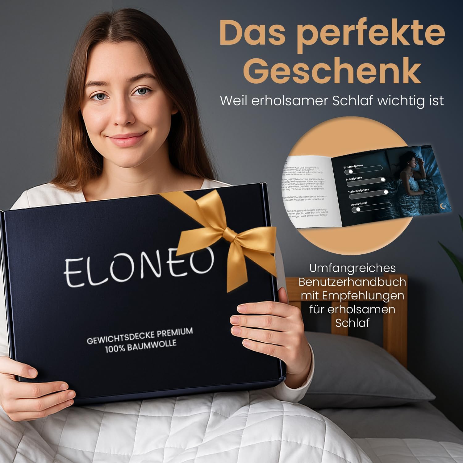 ELONEO Gewichtsdecke 135 x 200 cm mit 7 kg, TÜV und Öko-Tex zertifiziert, Gewichtsdecke aus 100 % Baumwolle, Entspannungsdecke und Antistress-Therapiedecke, schwere Decke zum Schlafen – Bild 7
