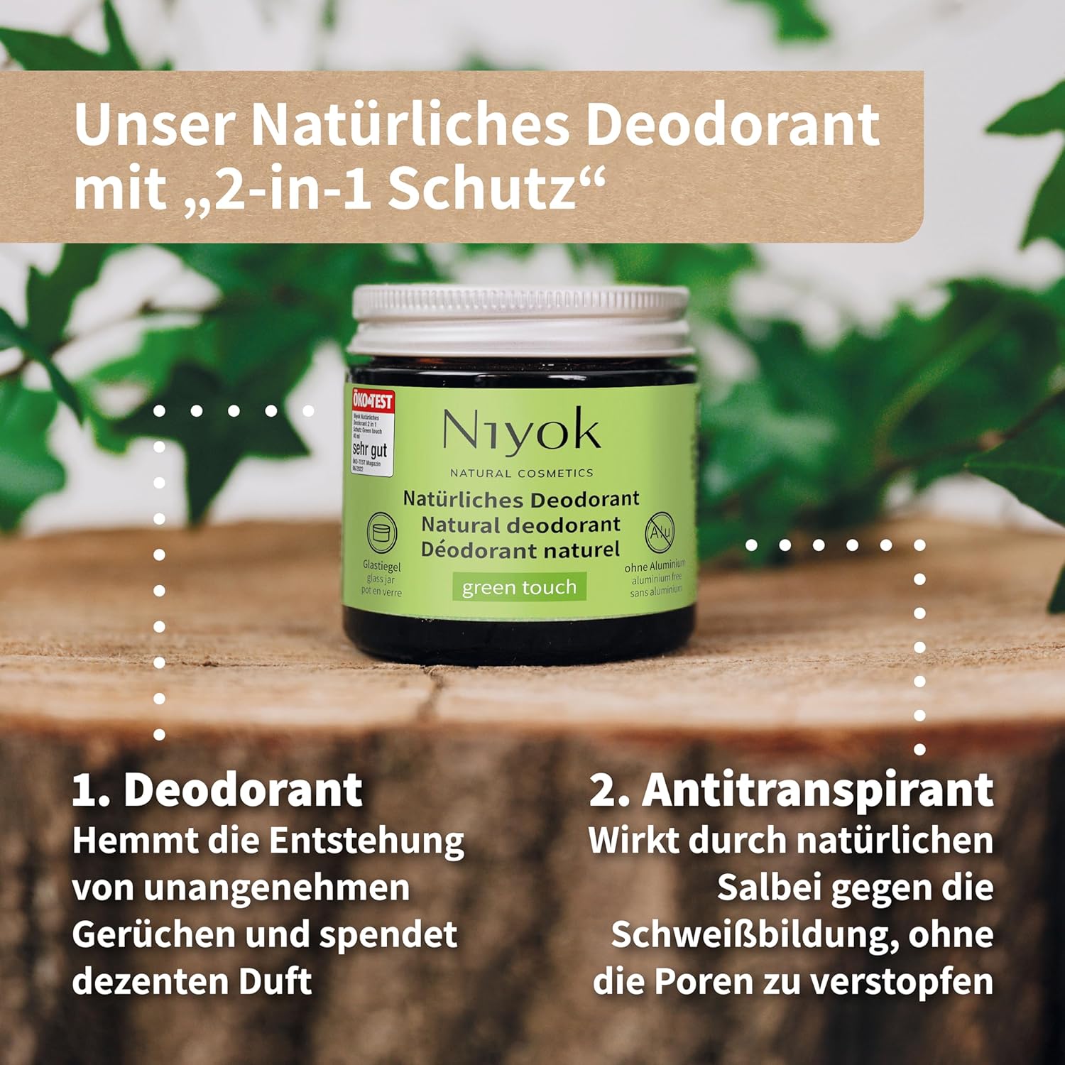 Niyok 2-in-1 Anti-Transpirant Deo-Creme „Kokosnuss ohne Parfüm“ (40 ml), natürliches Deo ohne Aluminium, 24 Stunden Schutz vor Geruch und Schweiß, Deo-Creme Sensitiv, Kokosnussöl-Deodorant – Bild 6
