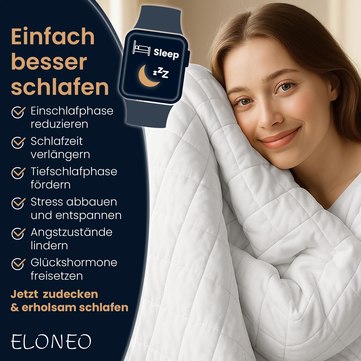 ELONEO Gewichtsdecke 155 x 220 cm mit 11 kg, TÜV und Öko-Tex zertifiziert, Gewichtsdecke aus 100 % Baumwolle, Entspannungsdecke und Antistress-Therapiedecke, schwere Decke zum Schlafen – Bild 3