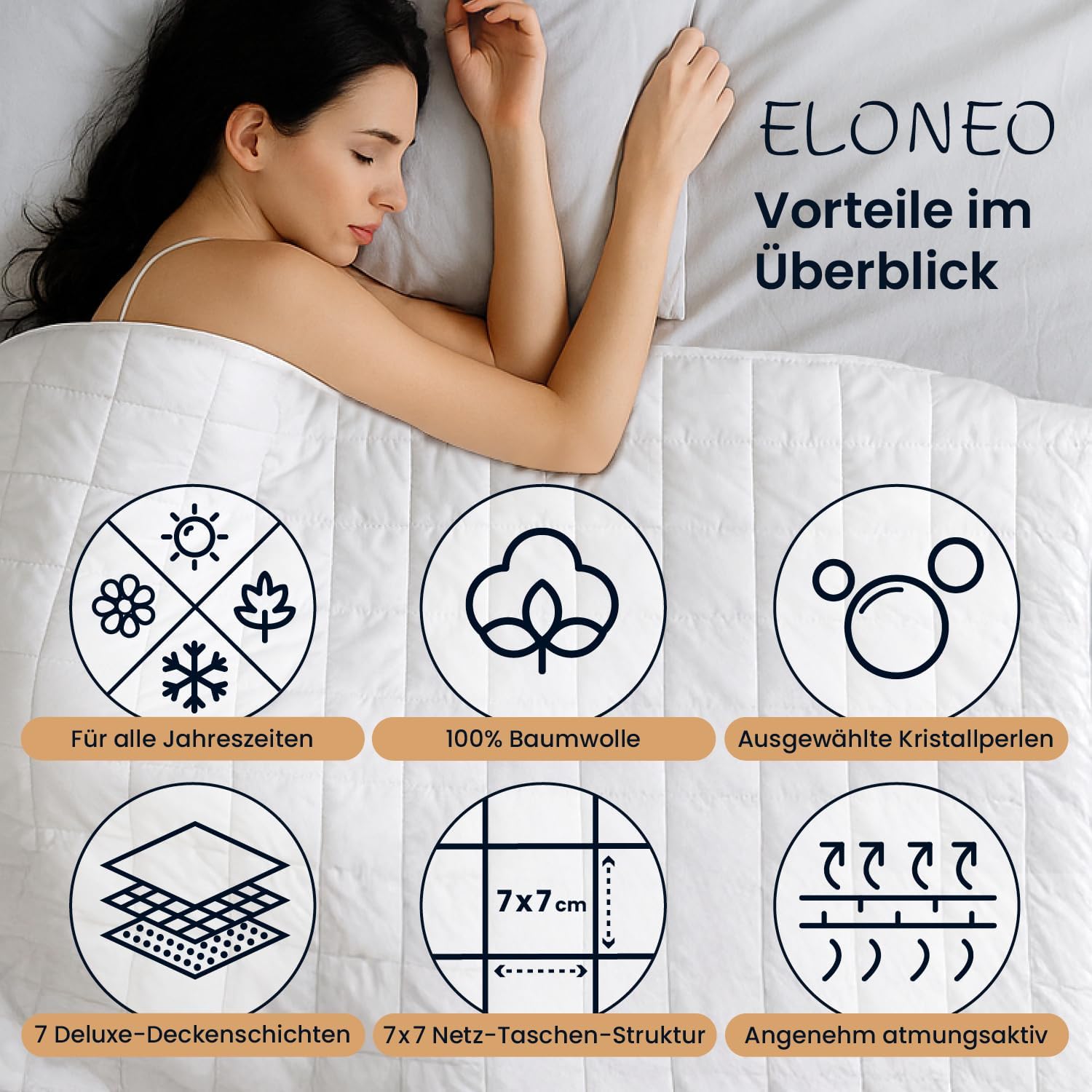 ELONEO Gewichtsdecke 155 x 220 cm mit 11 kg, TÜV und Öko-Tex zertifiziert, Gewichtsdecke aus 100 % Baumwolle, Entspannungsdecke und Antistress-Therapiedecke, schwere Decke zum Schlafen – Bild 5