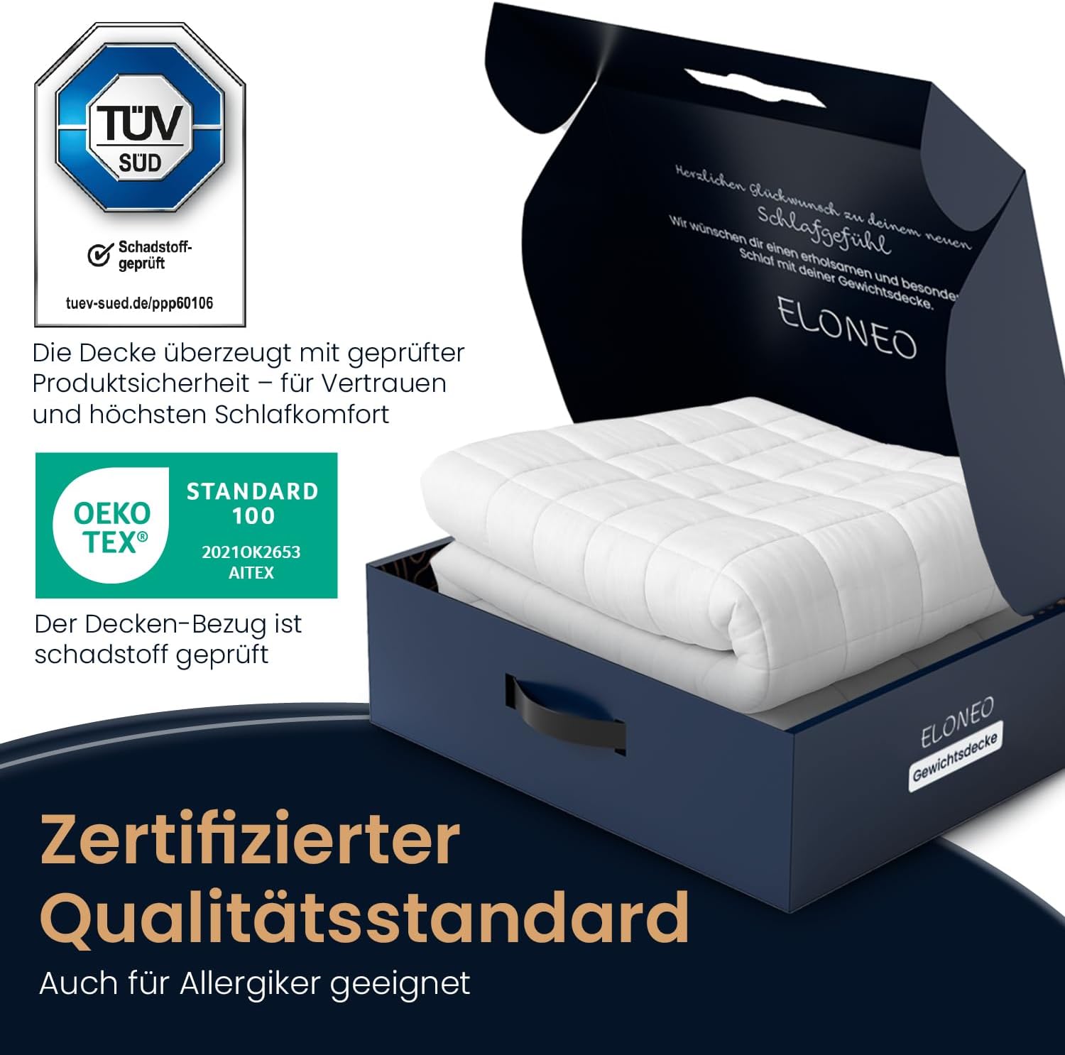 ELONEO Gewichtsdecke 155 x 220 cm mit 11 kg, TÜV und Öko-Tex zertifiziert, Gewichtsdecke aus 100 % Baumwolle, Entspannungsdecke und Antistress-Therapiedecke, schwere Decke zum Schlafen – Bild 9