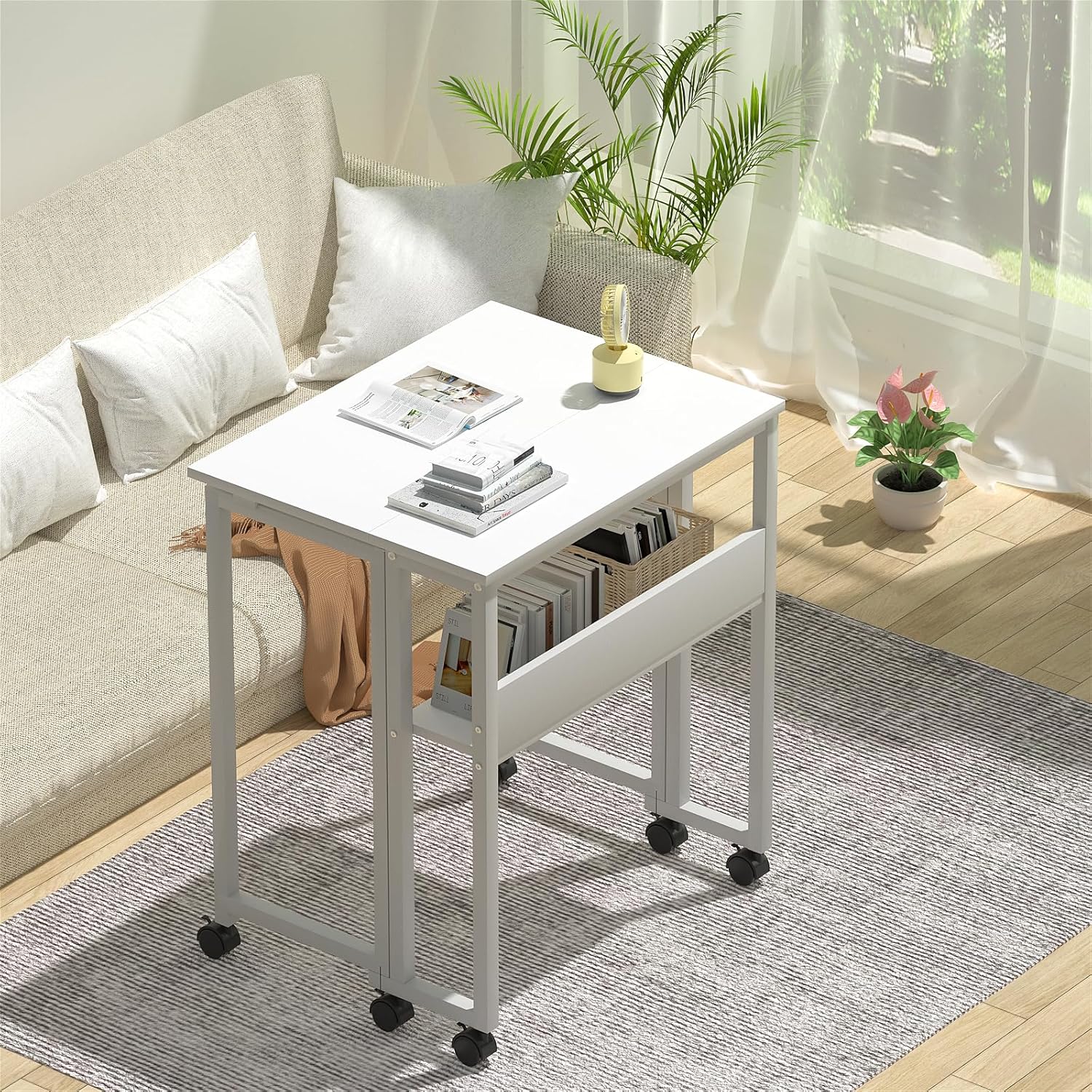 GreenForest Kleiner Klappschreibtisch, 80 cm Klappschreibtisch mit Rollen, einfacher Aufbau, Klappschreibtisch mit Stauraum, Home-Office-Klapptisch, Weiß – Bild 7