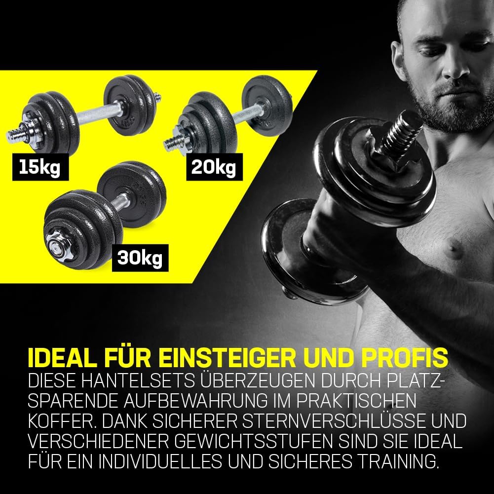 SPORTINATOR® Hantelset „Machine“ 20 kg mit Koffer – Effektives Ganzkörpertraining zu Hause oder unterwegs. Hochwertiges Gusseisen und legierter Stahl für maximale Haltbarkeit – Bild 4