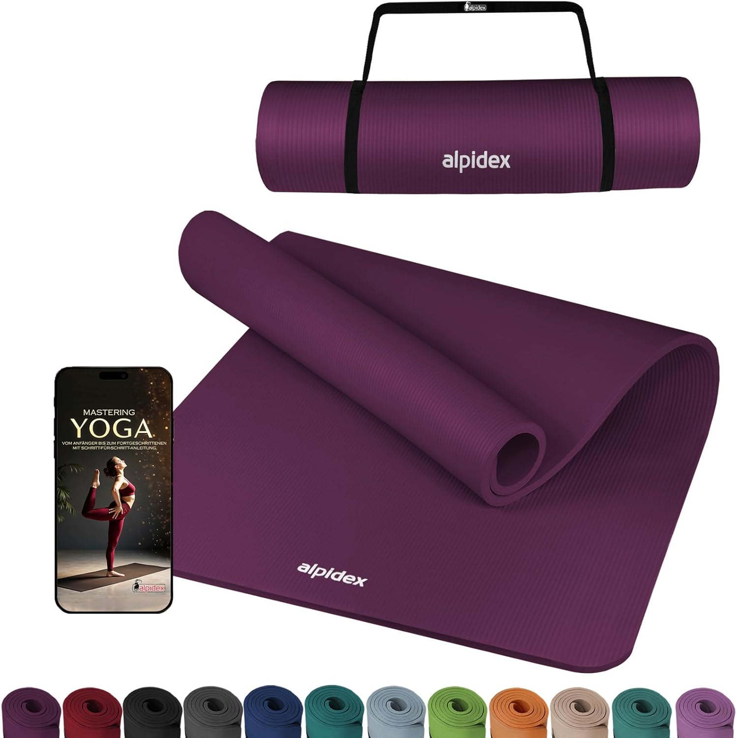 ALPIDEX Yogamatte extra dick 1,5 cm, Gymnastikmatte, 3 Größen, E-Book, rutschfest, phthalatfrei, Fitnessmatte, Gymnastik, Pilates, Sport, Physio, HIIT, Yoga, Trainingsmatte, Schlafmatte