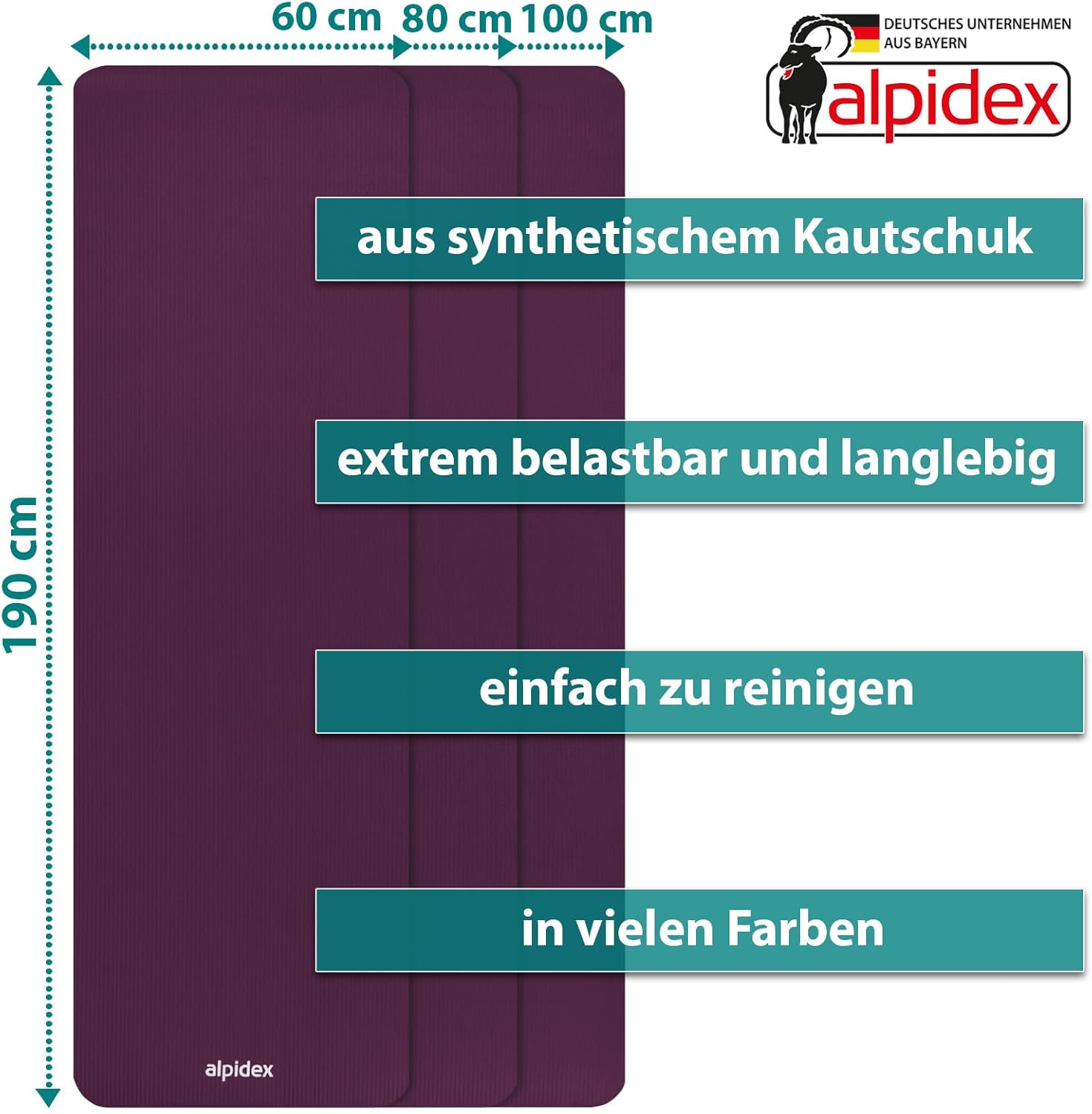 ALPIDEX Yogamatte extra dick 1,5 cm, Gymnastikmatte, 3 Größen, E-Book, rutschfest, phthalatfrei, Fitnessmatte, Gymnastik, Pilates, Sport, Physio, HIIT, Yoga, Trainingsmatte, Schlafmatte – Bild 4
