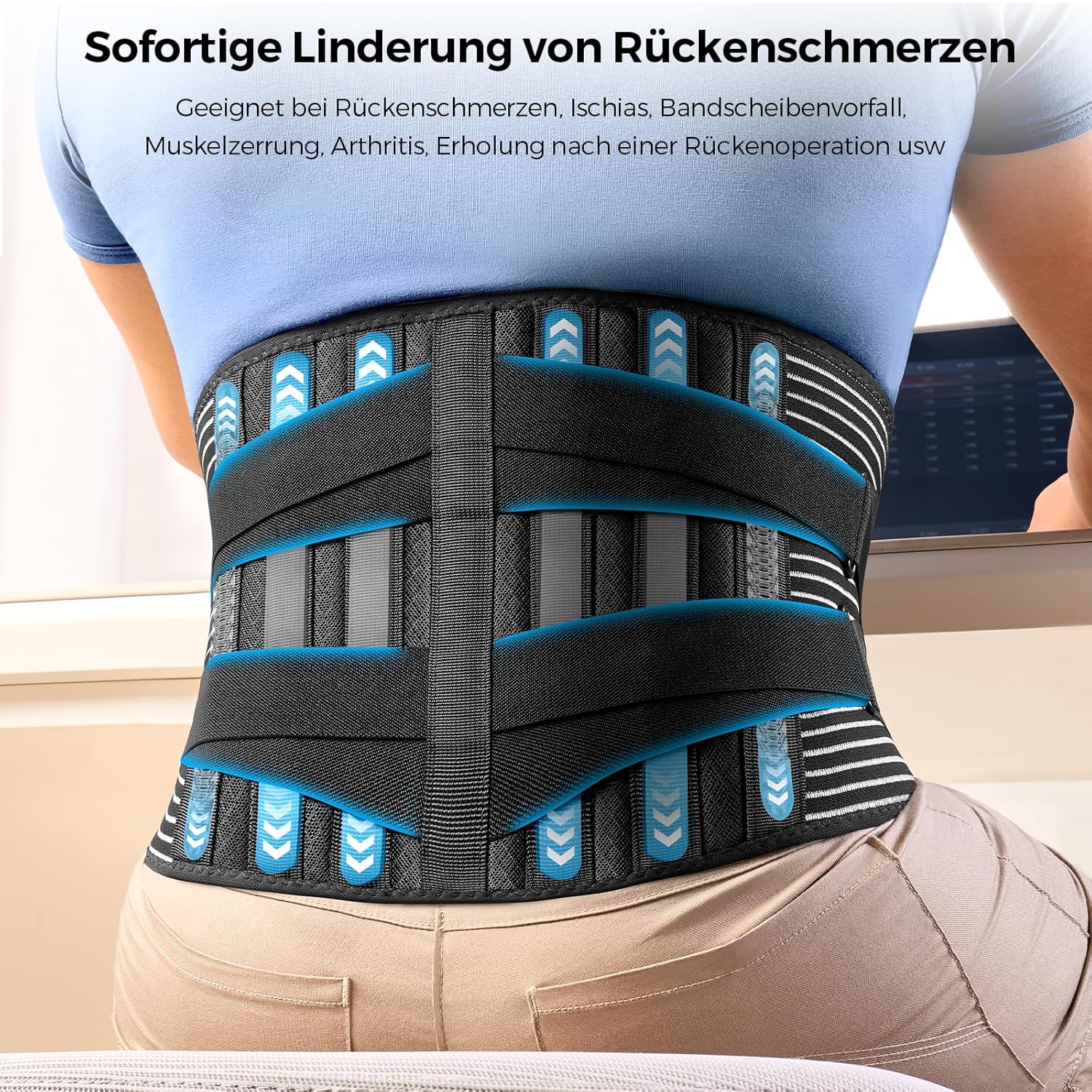 FREETOO Orthopädischer LWS-Rückenstützgürtel, atmungsaktive Rückenbandage für die Lendenwirbelsäule, Männer und Frauen, für Arbeitssport, Rückenschmerzen bei Ischias, Bandscheibenvorfall, Skoliose – Bild 2