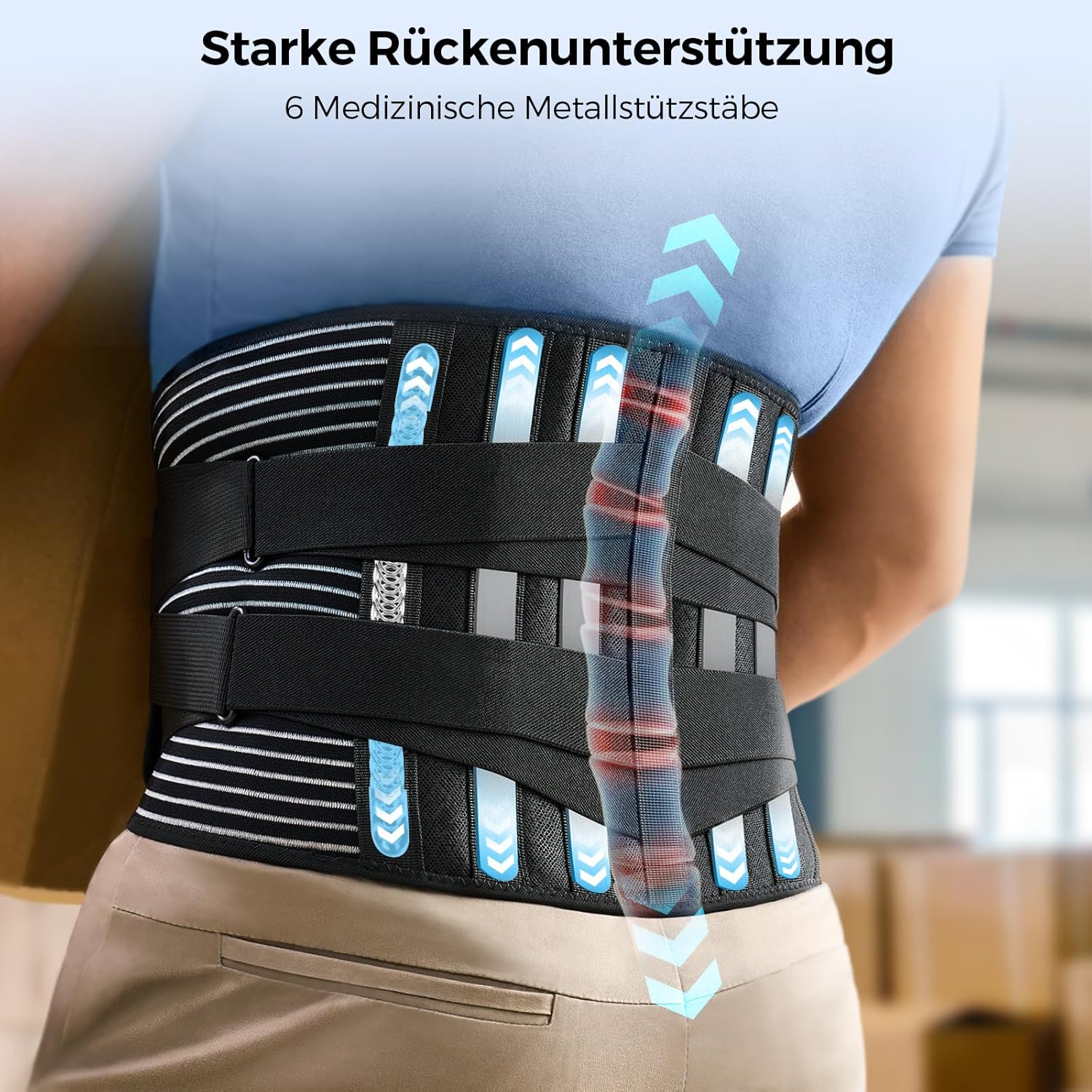 FREETOO Orthopädischer LWS-Rückenstützgürtel, atmungsaktive Rückenbandage für die Lendenwirbelsäule, Männer und Frauen, für Arbeitssport, Rückenschmerzen bei Ischias, Bandscheibenvorfall, Skoliose – Bild 3