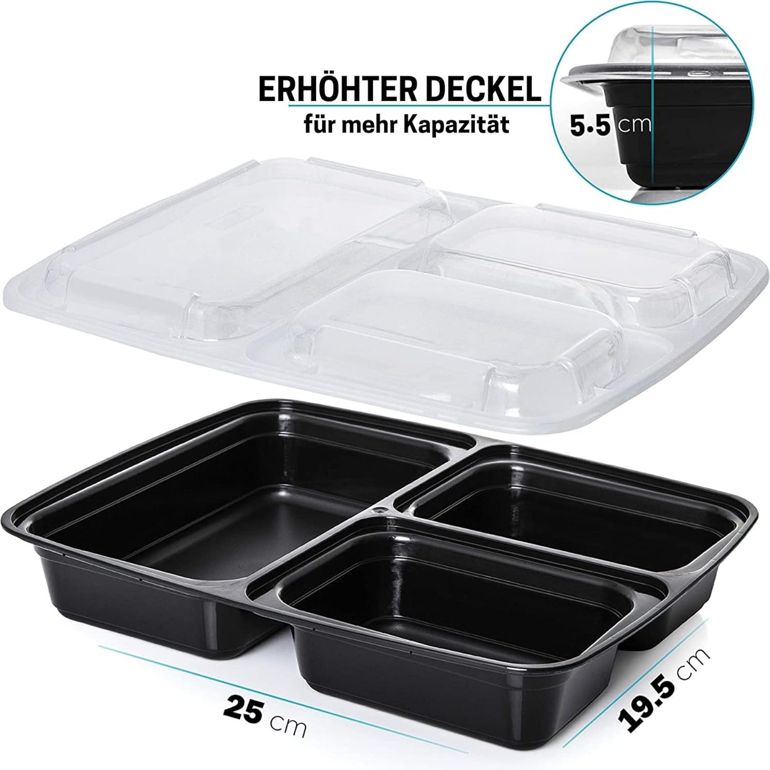 Igluu Meal-Prep-Boxen mit Deckel (20 Stück) – wiederverwendbar, mikrowellen-, gefrierschrank-, spülmaschinenfest, stapelbar – 946 ml Fassungsvermögen – 3 große Fächer – aus BPA-freiem Kunststoff – Bild 4