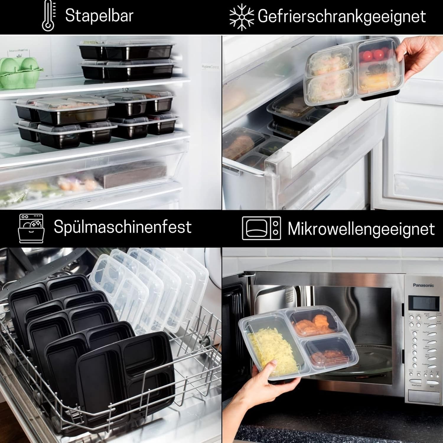 Igluu Meal-Prep-Boxen mit Deckel (20 Stück) – wiederverwendbar, mikrowellen-, gefrierschrank-, spülmaschinenfest, stapelbar – 946 ml Fassungsvermögen – 3 große Fächer – aus BPA-freiem Kunststoff – Bild 5