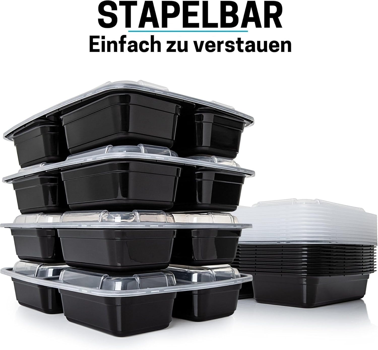 Igluu Meal-Prep-Boxen mit Deckel (20 Stück) – wiederverwendbar, mikrowellen-, gefrierschrank-, spülmaschinenfest, stapelbar – 946 ml Fassungsvermögen – 3 große Fächer – aus BPA-freiem Kunststoff – Bild 6