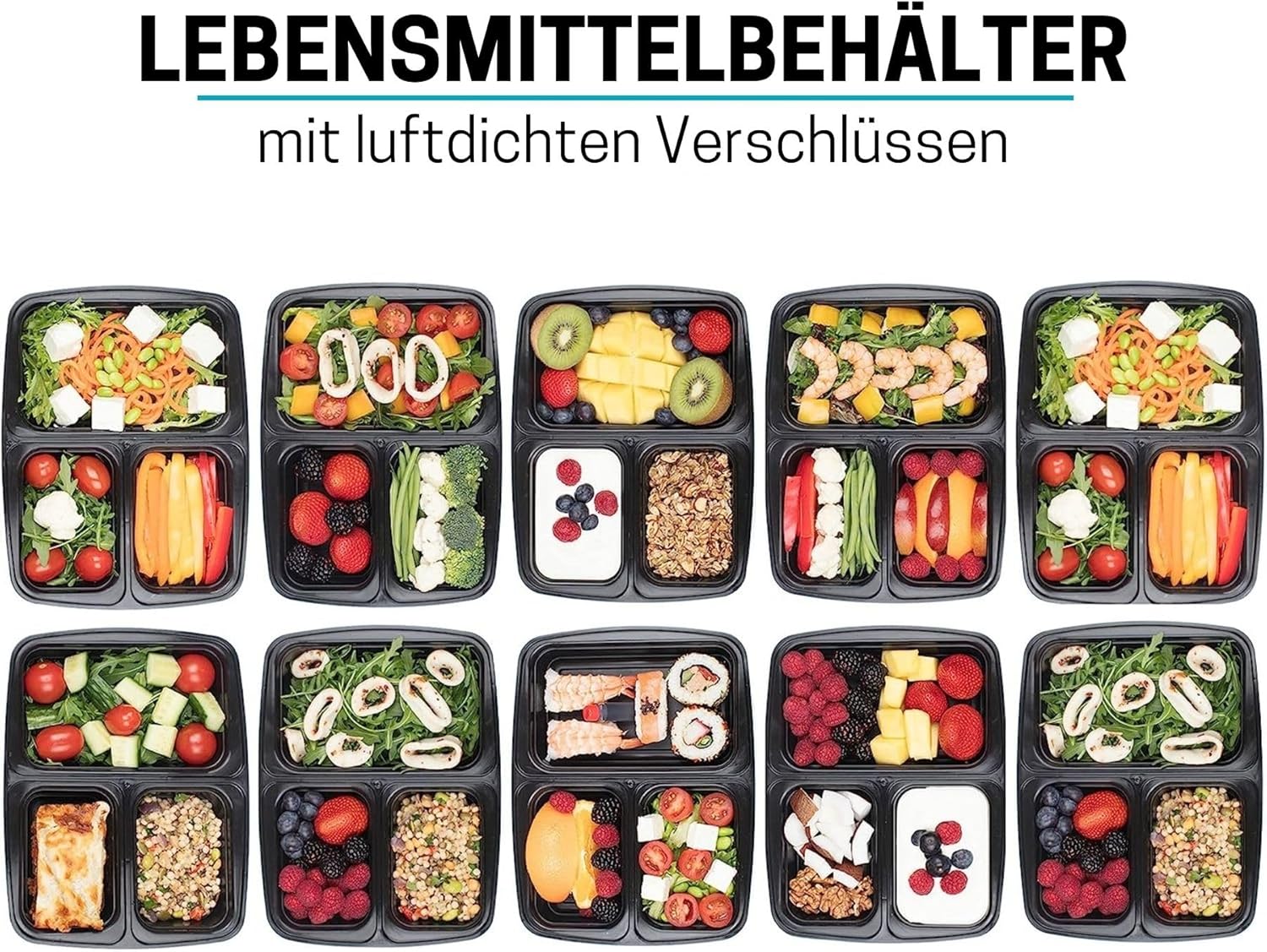 Igluu Meal-Prep-Boxen mit Deckel (20 Stück) – wiederverwendbar, mikrowellen-, gefrierschrank-, spülmaschinenfest, stapelbar – 946 ml Fassungsvermögen – 3 große Fächer – aus BPA-freiem Kunststoff – Bild 8