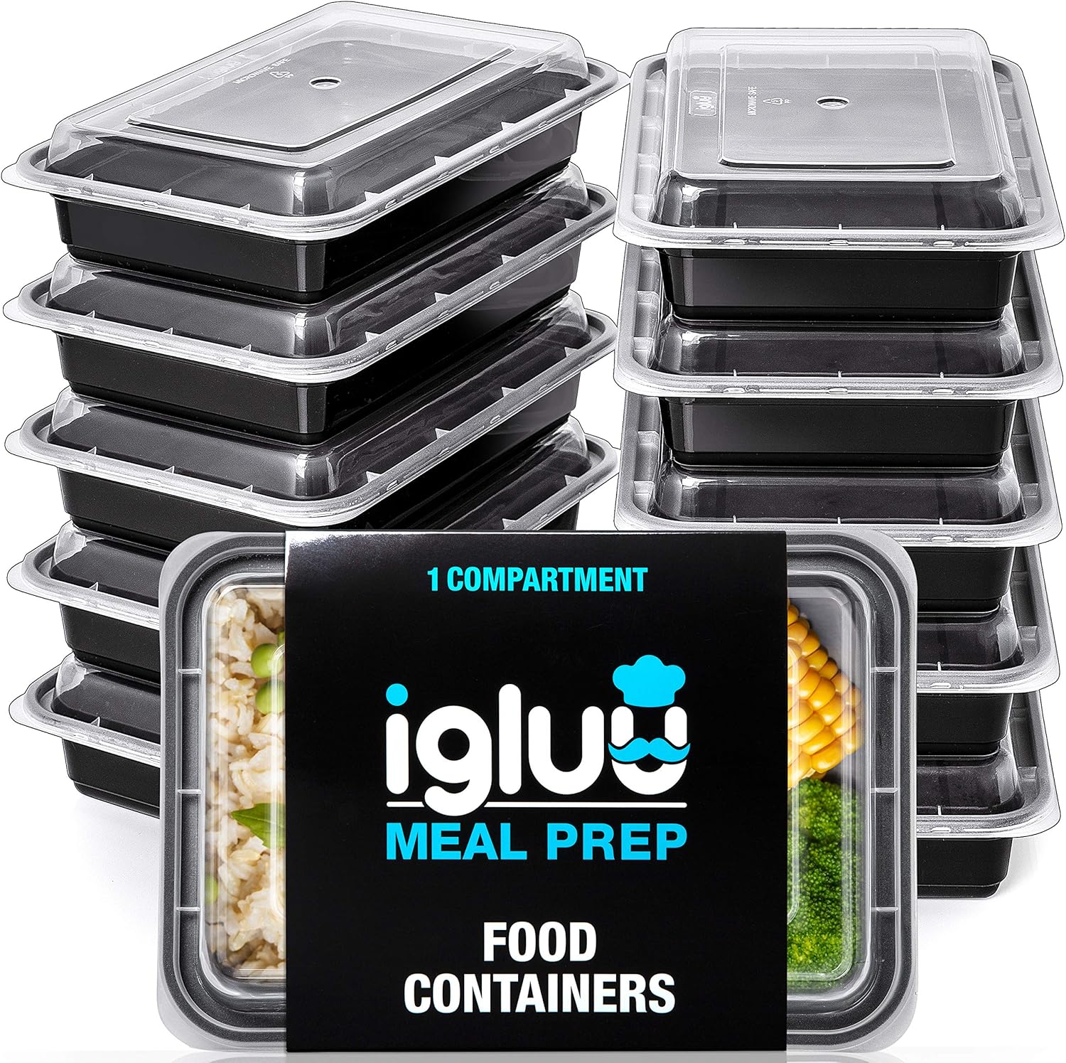 Igluu Meal-Prep-Behälter mit 1 Fach, Lebensmittelbox, Lunchbox, mikrowellengeeignet, spülmaschinenfest und wiederverwendbar, luftdichter Deckelverschluss, BPA-frei, 30 Stück
