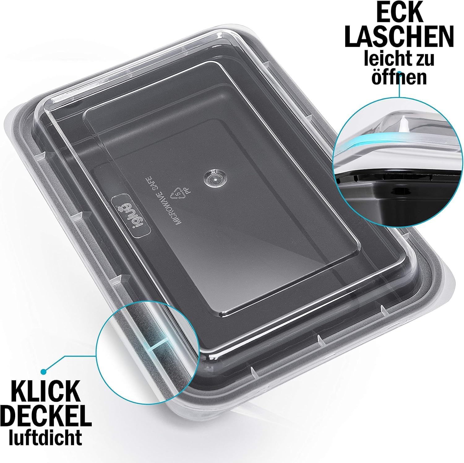 Igluu Meal-Prep-Behälter mit 1 Fach, Lebensmittelbox, Lunchbox, mikrowellengeeignet, spülmaschinenfest und wiederverwendbar, luftdichter Deckelverschluss, BPA-frei, 30 Stück – Bild 5