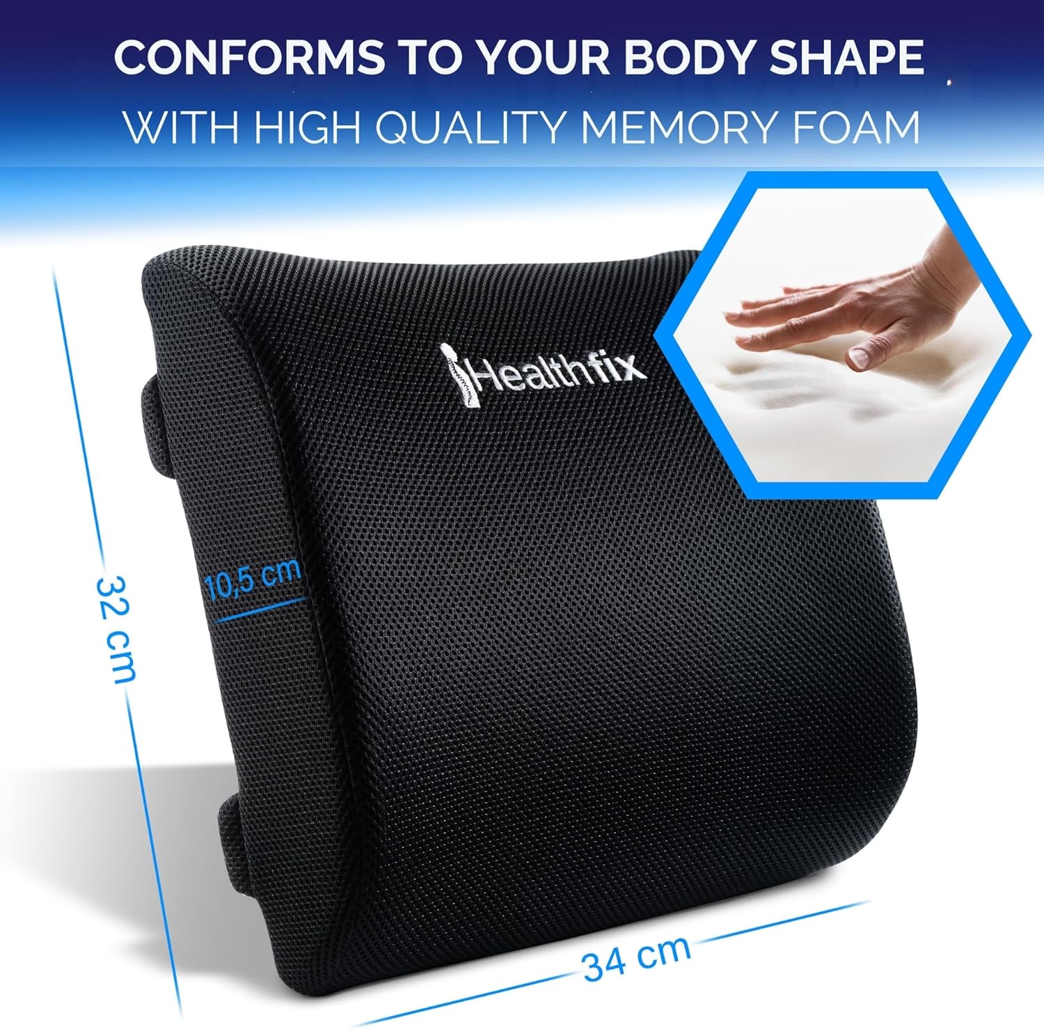 Healthfix Auto-Lendenkissen – Ergonomische Lendenwirbelstütze mit Memory-Schaum für eine gesunde Sitzhaltung im Auto | Rückenkissen für Komfort auf langen Fahrten (Mittel (70–90 kg)) – Bild 4