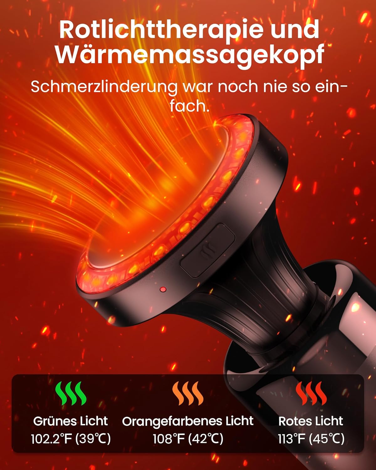 Massagepistole mit Wärmefunktion und Rotlichttherapie, Napre-Massagepistole mit Verlängerungsgriff und 3 verstellbaren Winkeln, Muskel-Percussion-Massagegerät zur Rücken-/Nackenentspannung – Bild 3