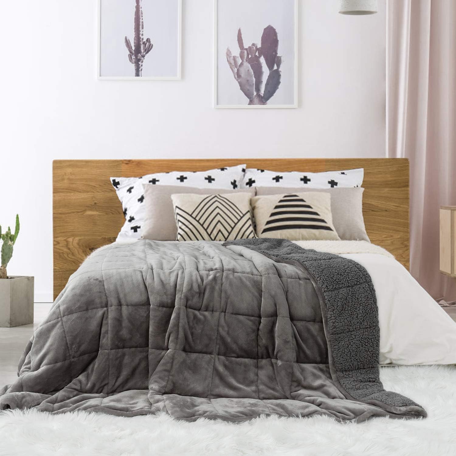 Sivio Gewichtsdecke für Erwachsene, 7 kg schwere Sherpa-Decke mit weichem Flanell, wendbar, Queen-Size-Größe, extra warme, kuschelige, flauschige Gewichtsdecke, 150 x 200 cm, Grau – Bild 2