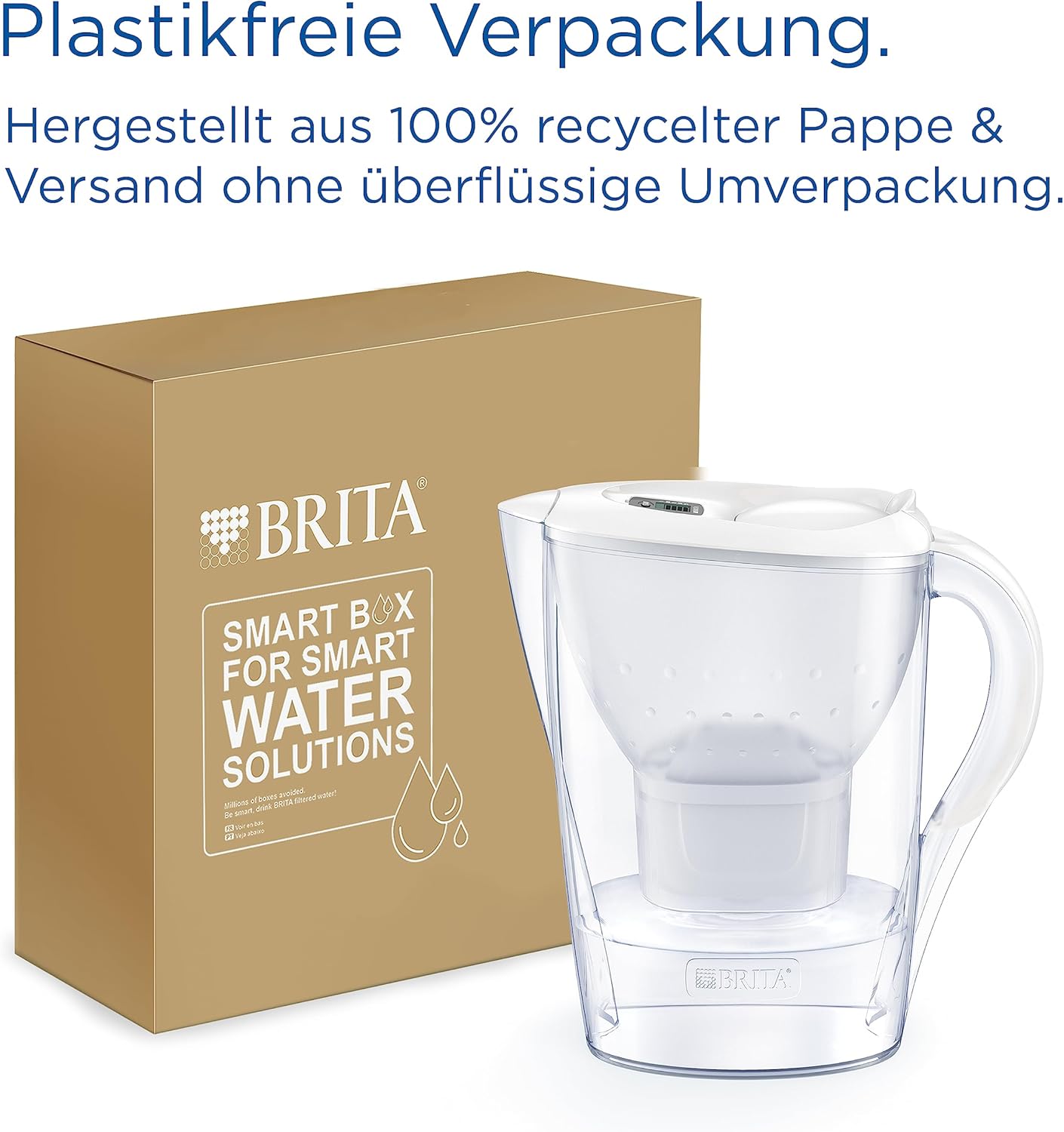 BRITA Marella Wasserfilterkanne weiß (2,4 l) inkl. 6x Maxtra Pro Pure Performance Kartuschen (Halbjahrespackung), kühlschrankgeeignet, Filterkanne mit BRITA Memo, Klappdeckel, filtert Verunreinigungen – Bild 4
