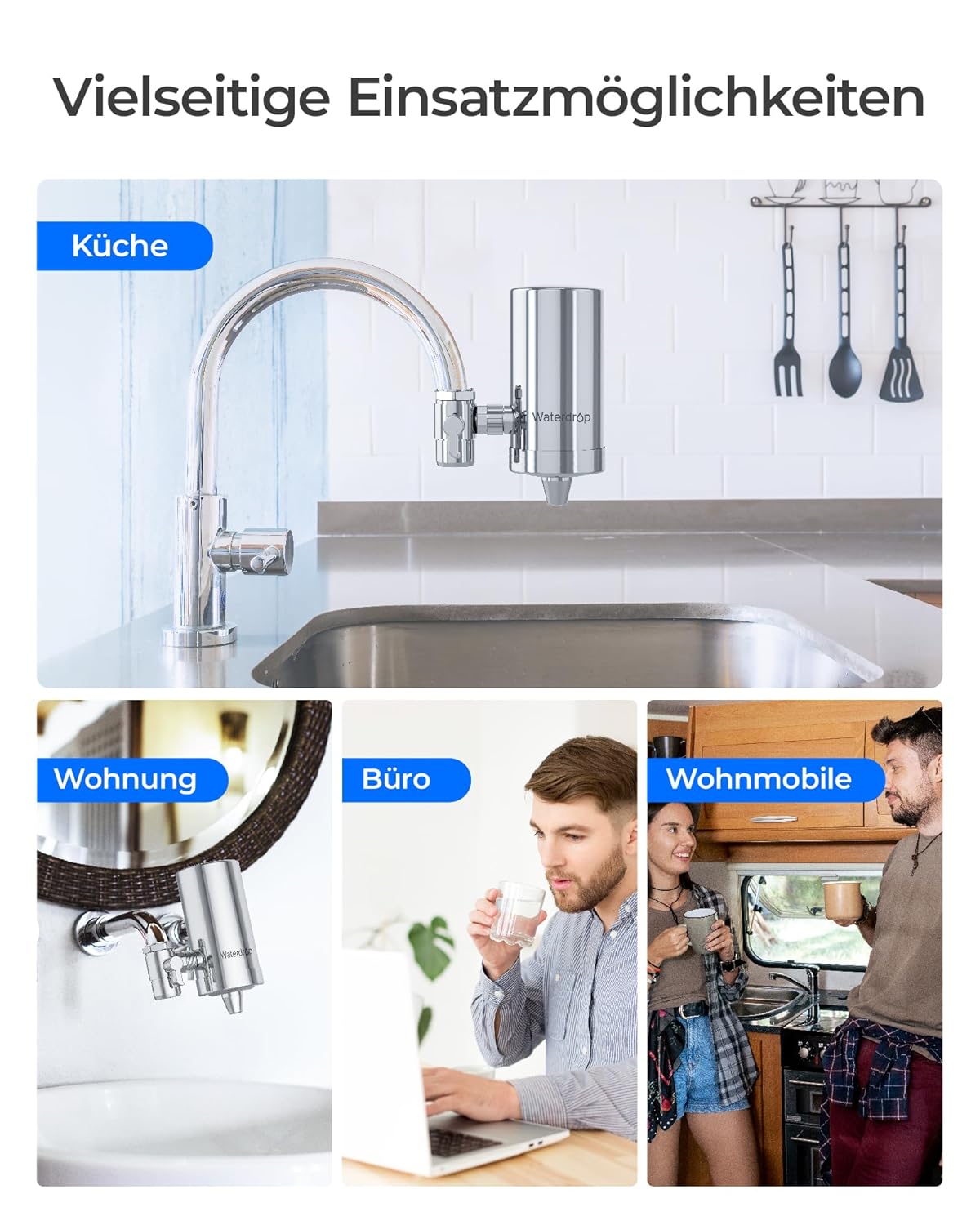 Waterdrop WD-FC-06 Edelstahl-Wasserhahn, Carbon-Block-Wasserfiltersystem, Leitungswasserfilter, entfernt Chlor, Schwermetalle und schlechten Geschmack (4 Filter im Lieferumfang enthalten) – Bild 9